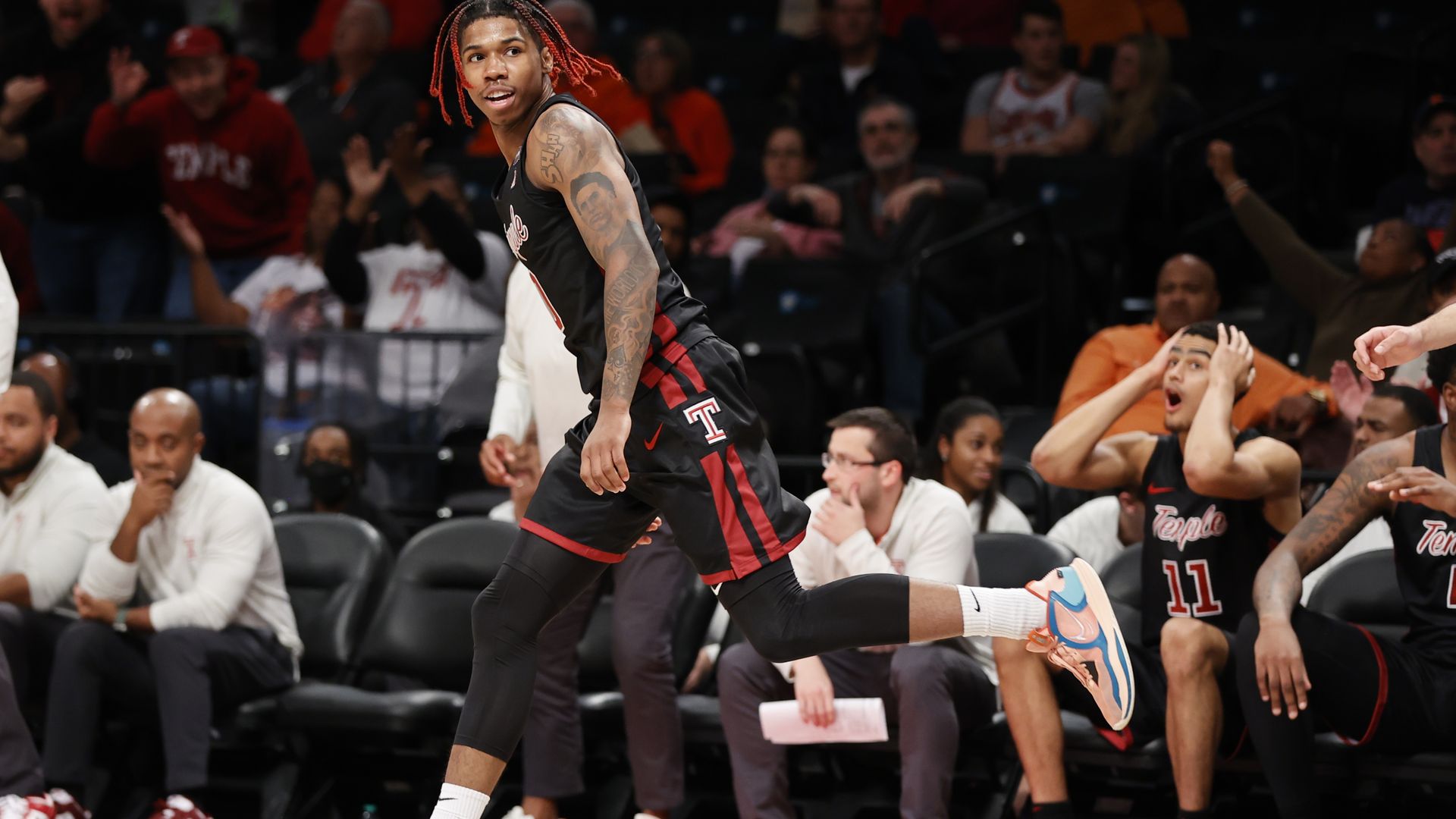 Temple's Khalif Battle walks downcourt at the Barclays Center.