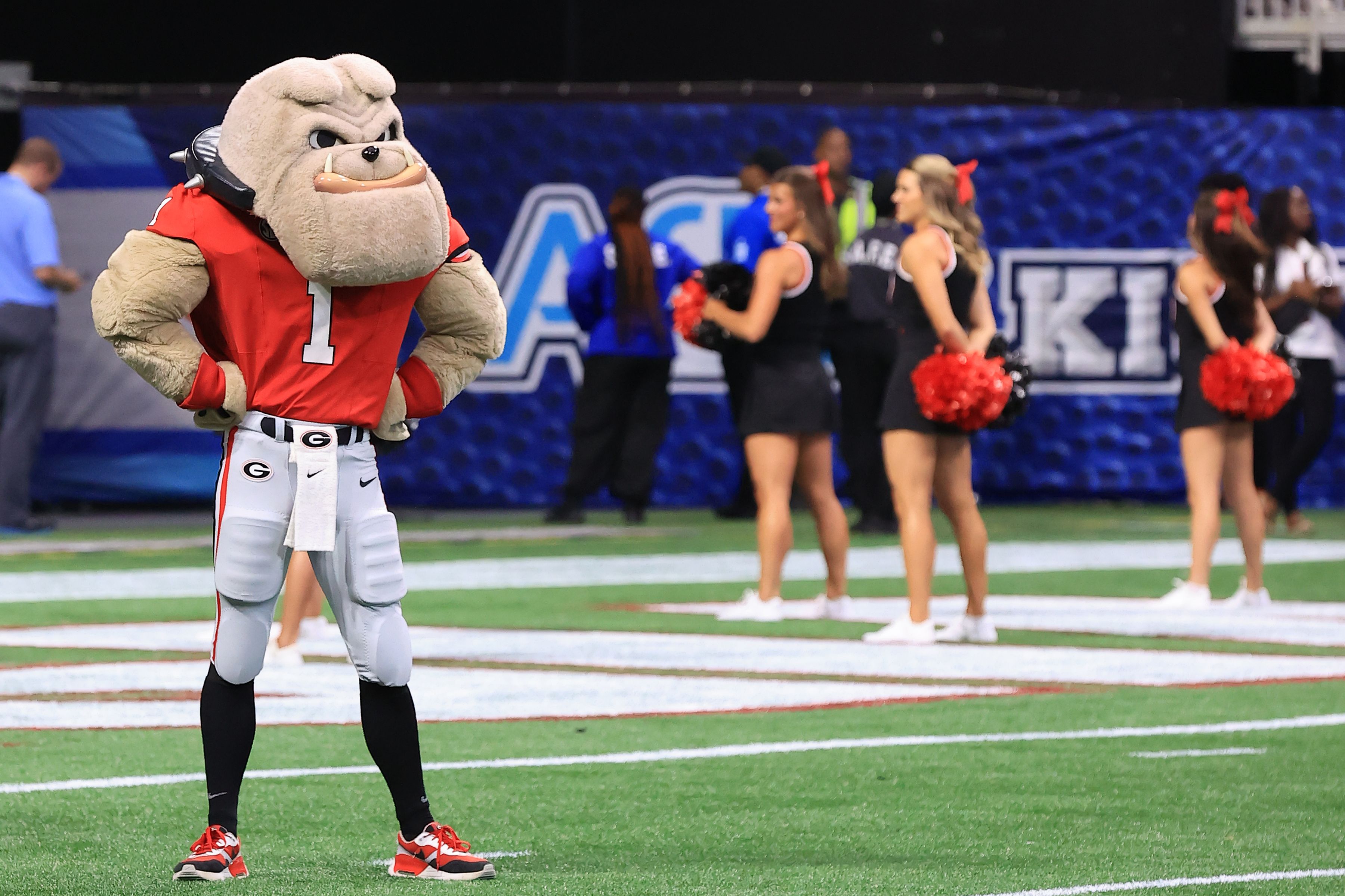 ATLANTA, GA - AUGUST 31: UGA mascot Hairy Dawg before the Saturday afternoon college football game between the University of Georgia Bulldogs and the Clemson Tigers on 08/31/2024 at the Mercedes-Benz Stadium in Atlanta, GA. (Photo by David J. Griffin/Icon Sportswire via Getty Images)