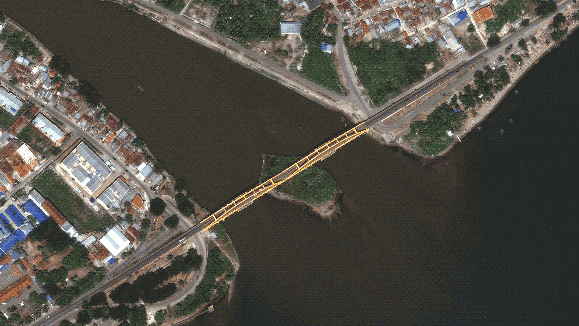 The tsunami destroyed the Jembalan Palu IV Bridge in Palu, Indonesia.