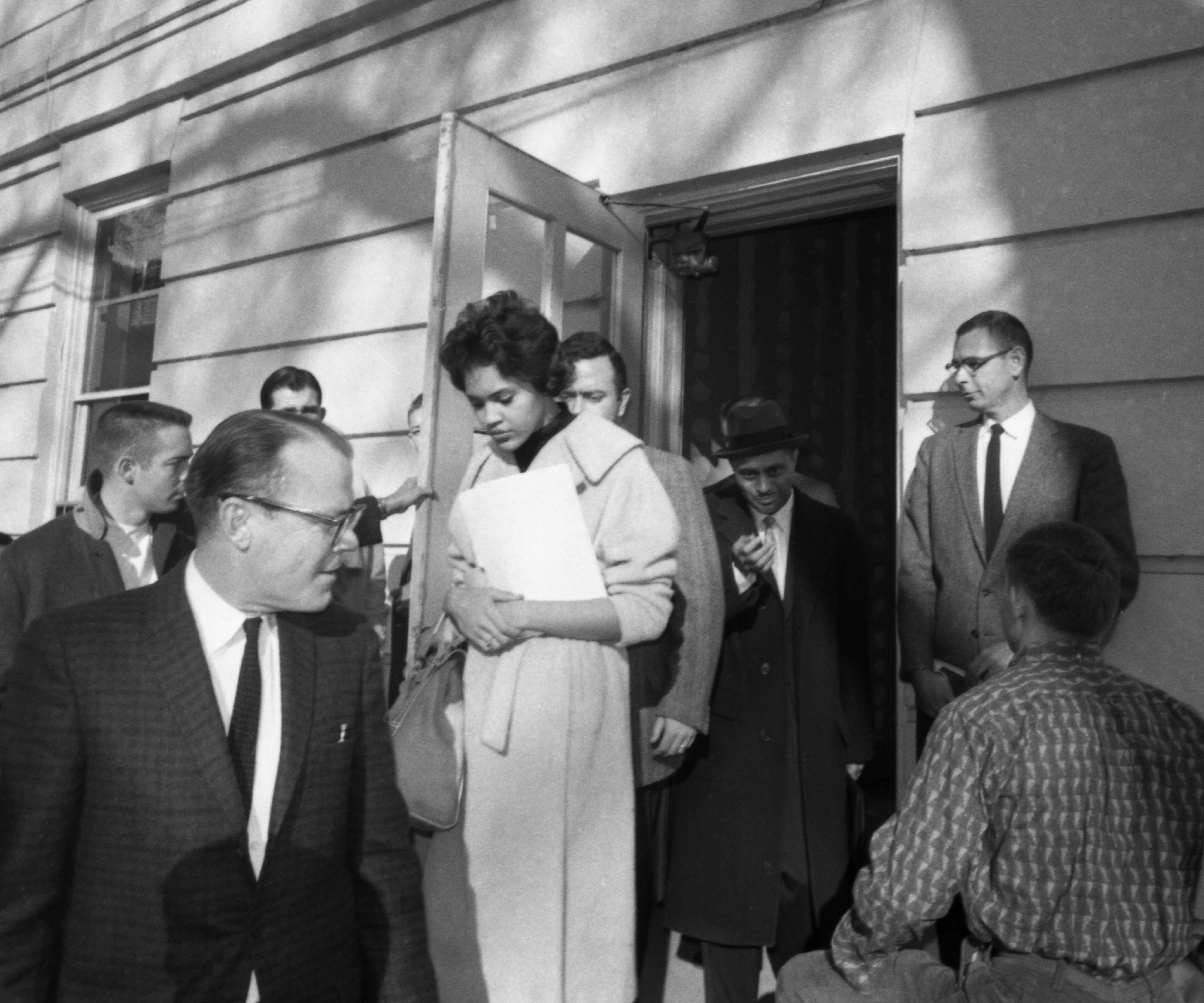 Charlayne Hunter, the first African American woman admitted to the University of Georgia, leaves the Registrar's Office on campus after being enrolled as a student.(Photo by Bettmann Archive/Getty Images)