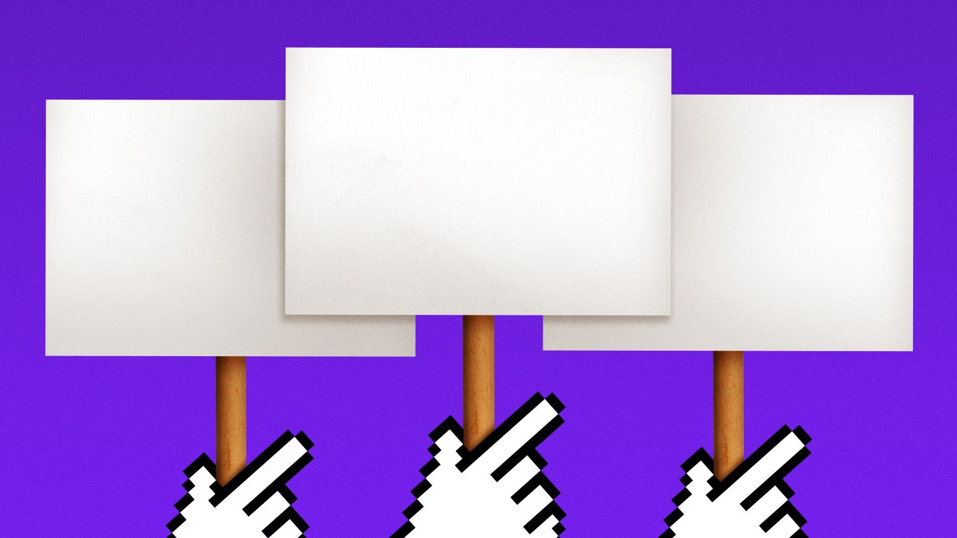 Illustration of hand cursors holding picket signs.