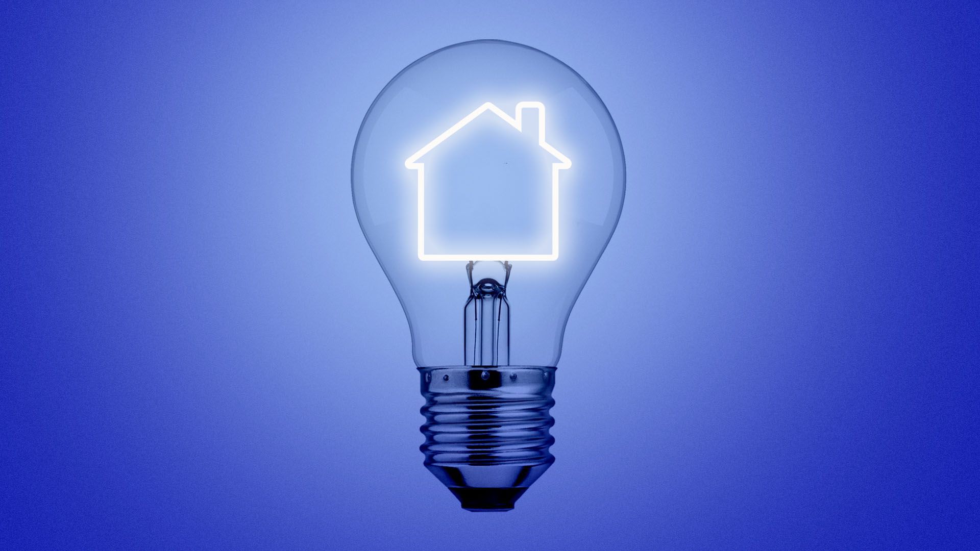 Illustration of a lightbulb with a house-shaped filament