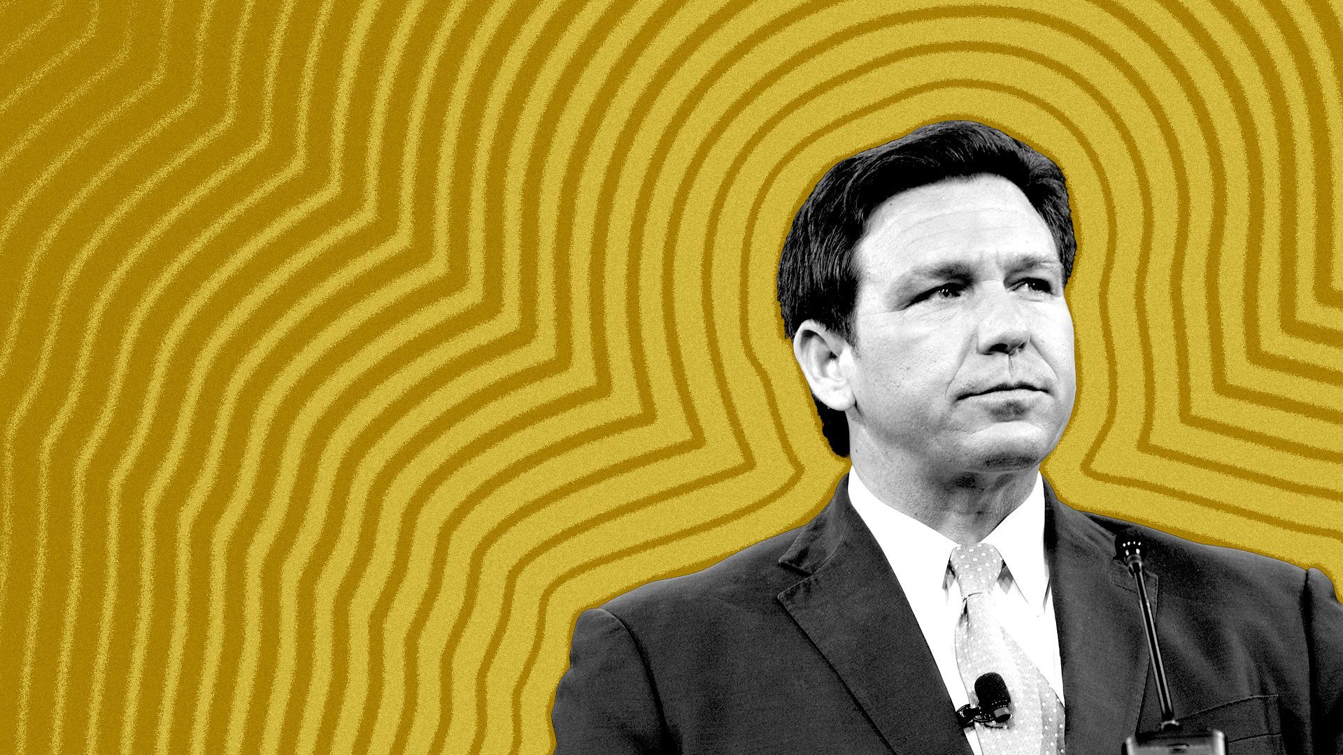 Photo illustration of Florida Governor Ron DeSantis with lines radiating from him.