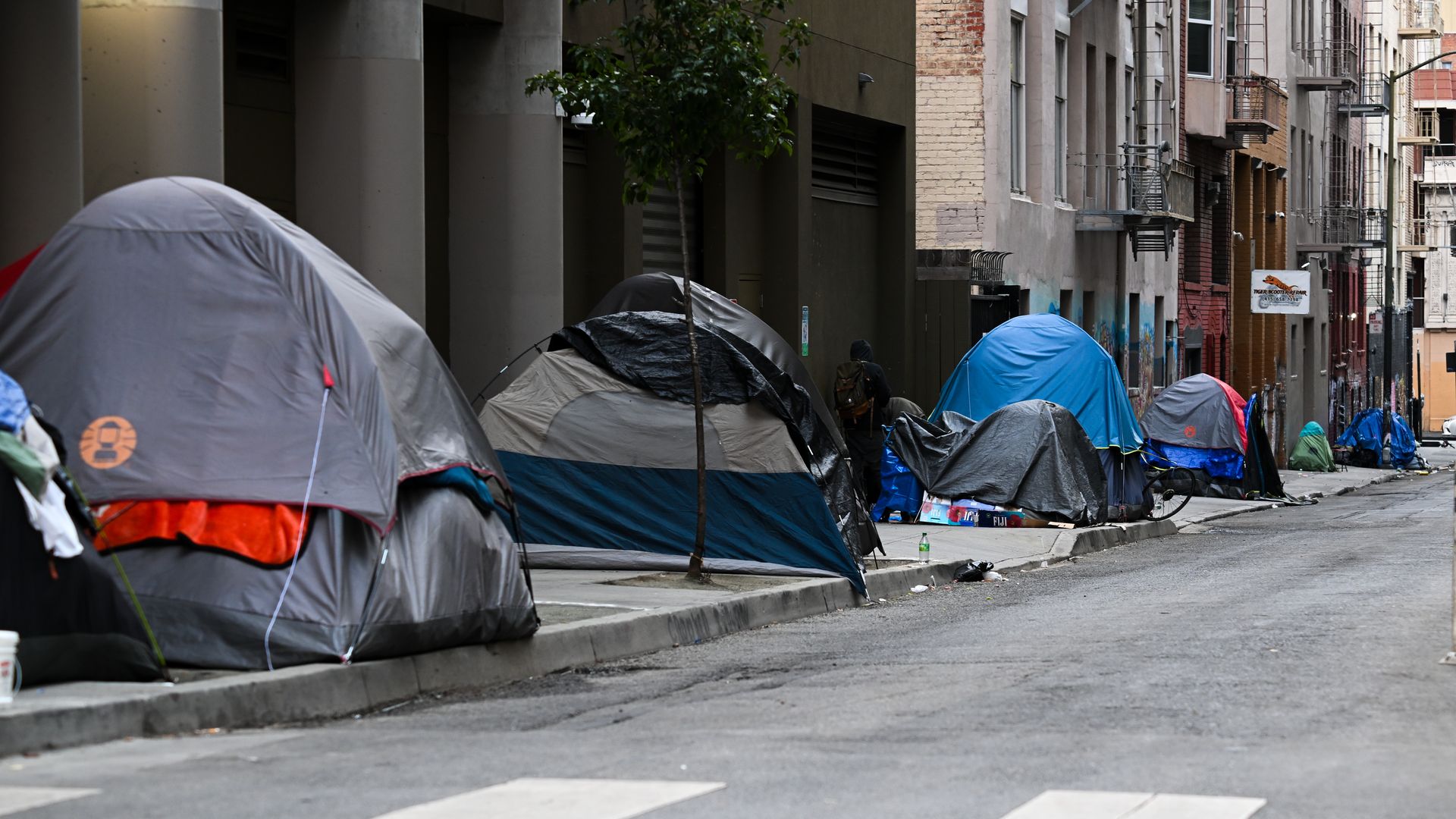 Photo of tents lining the sidewalk