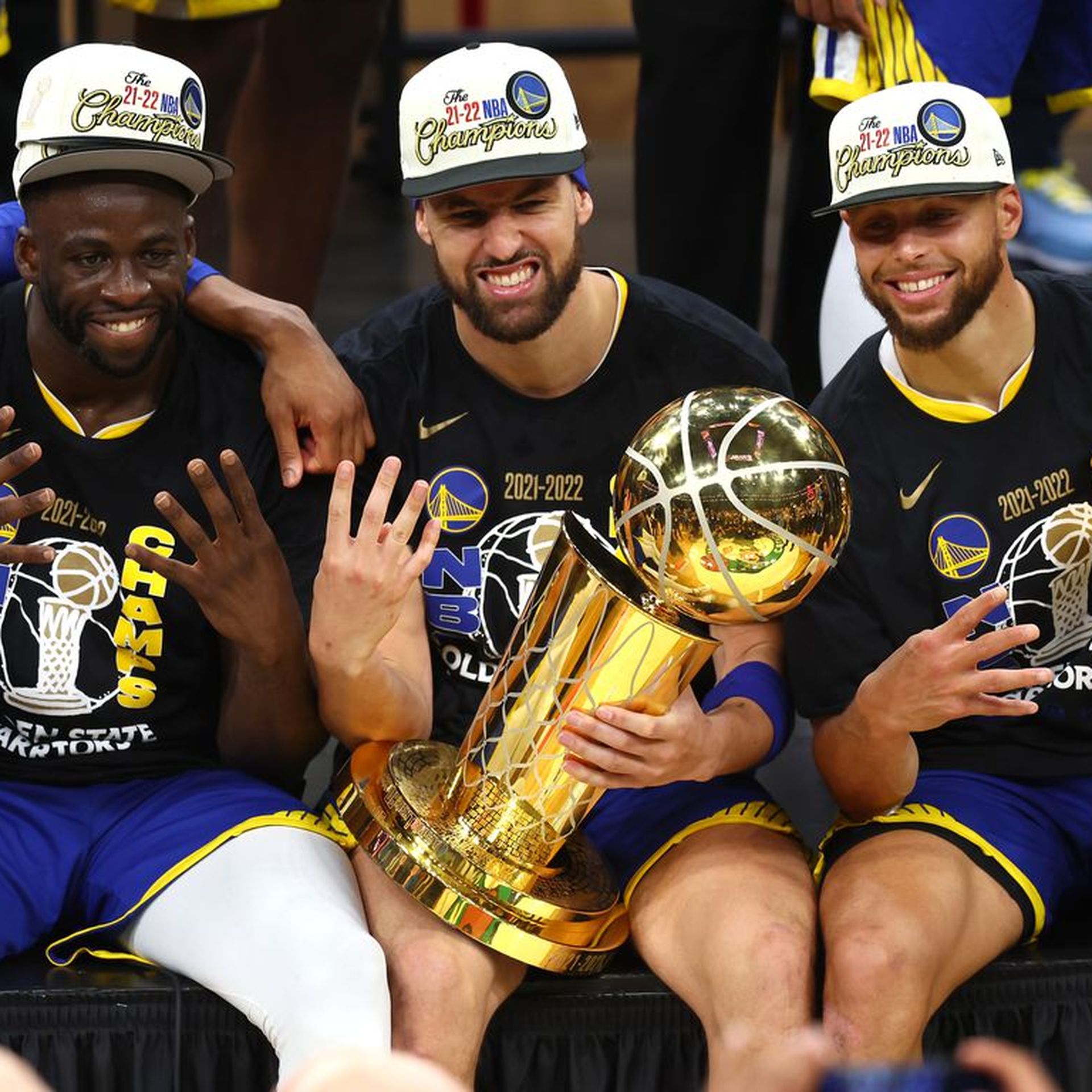 From left to right: Andre Iguodala, Draymond Green, Klay Thompson, and Stephen Curry