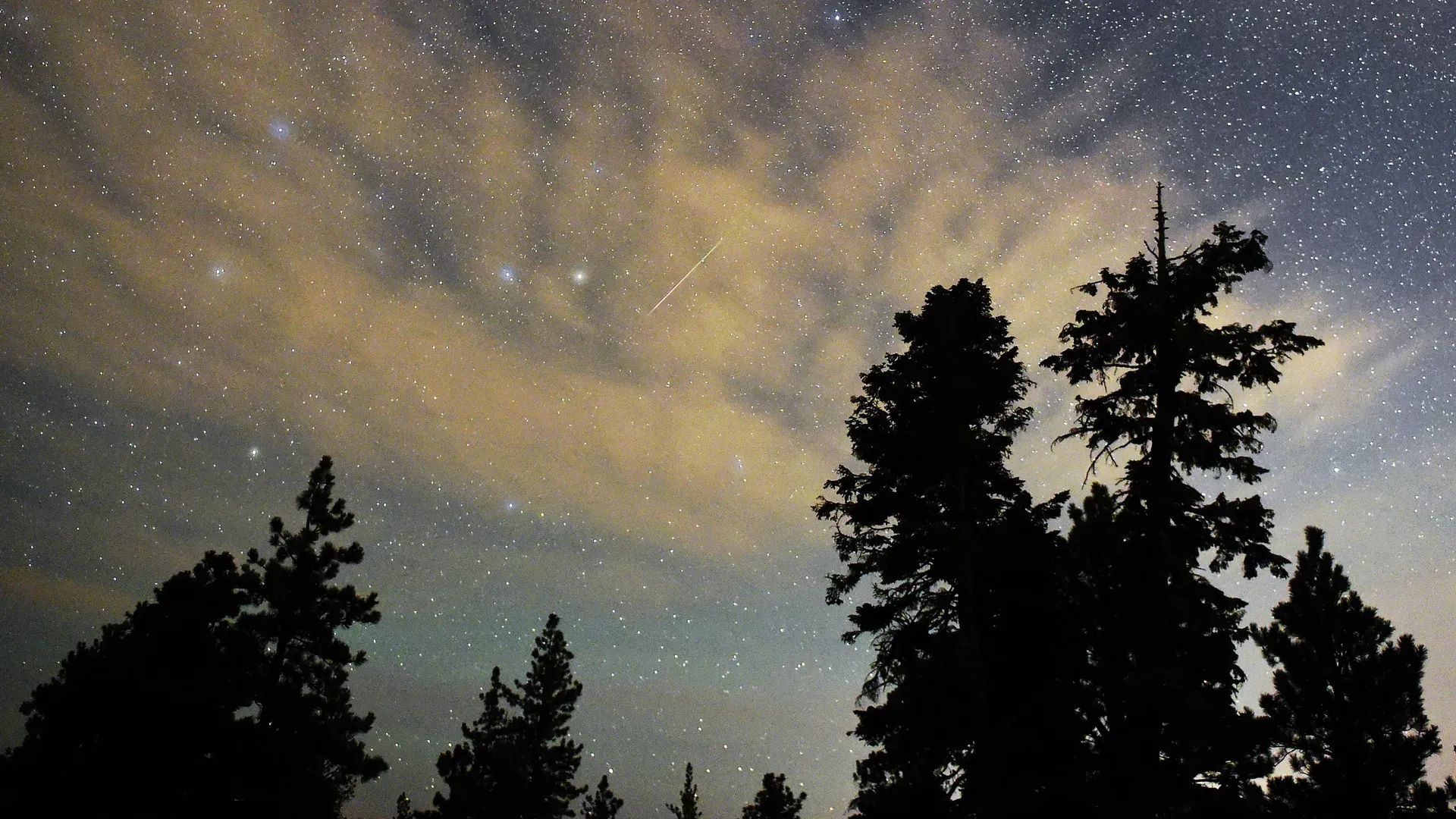 A pair of Perseid meteors streak across the sky in 2015, in the Spring Mountains National Recreation Area, Nevada.