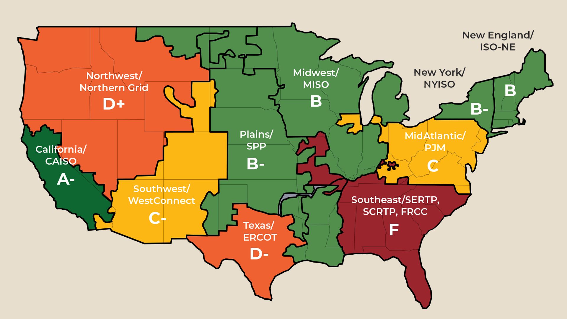 Map showing how different U.S. regions are performing in transmission development