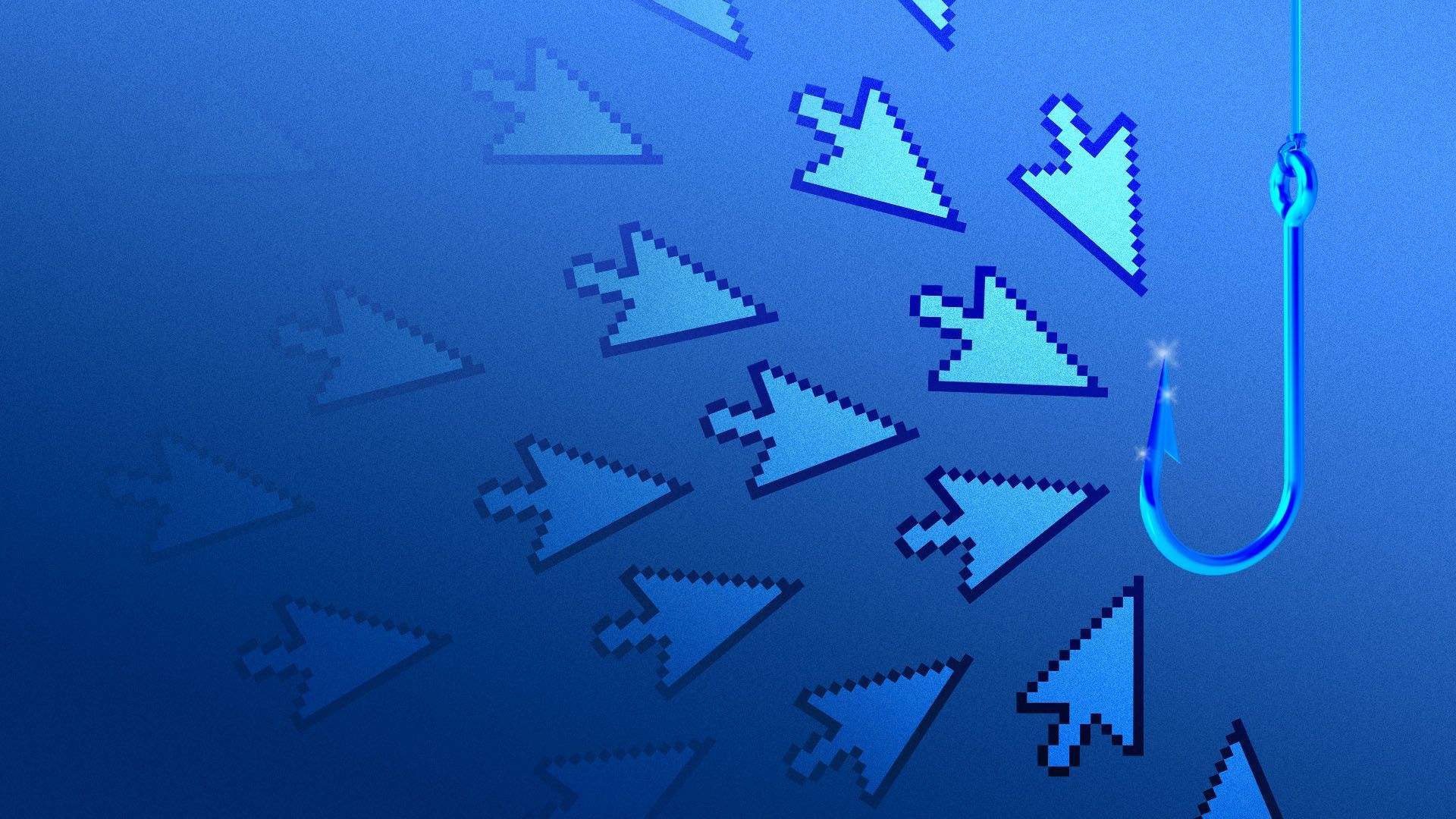 Illustration of a fish hook surrounded by multiple cursors