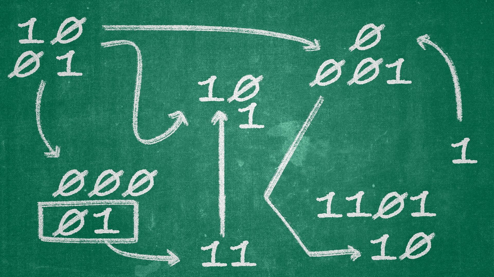 Illustration of a blueprint drawing showing arrows and circles directing snippets of binary code.