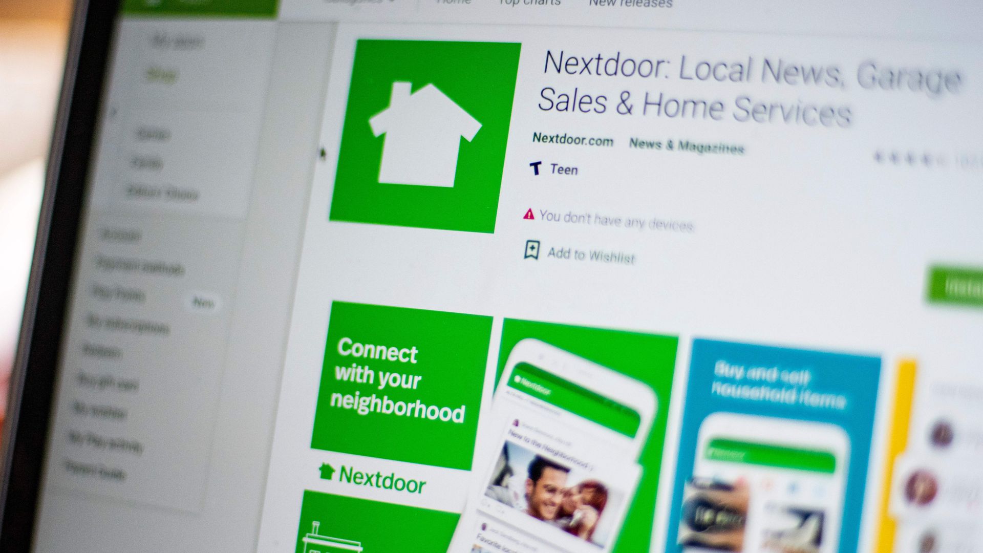 Nextdoor, the hyper local social network, is seen on a computer screen