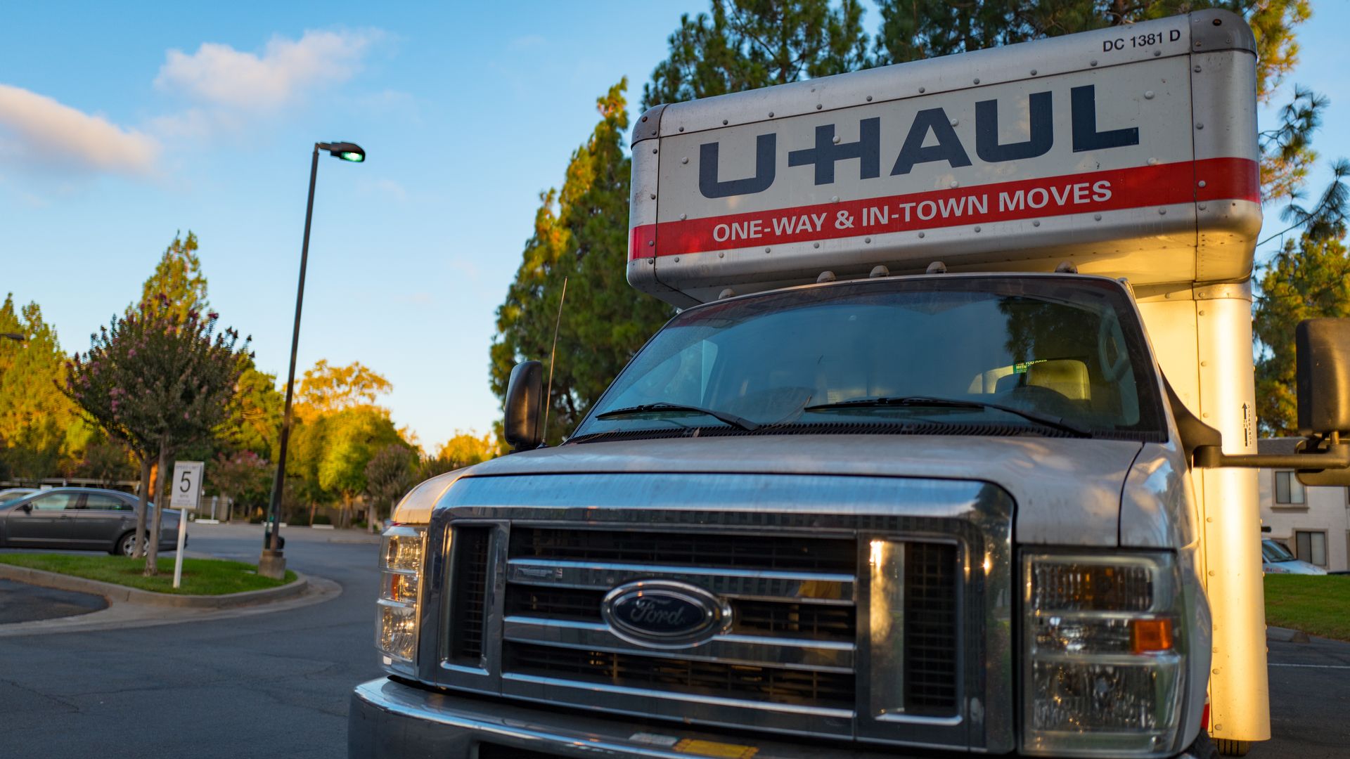 The front of a big U-Haul truck