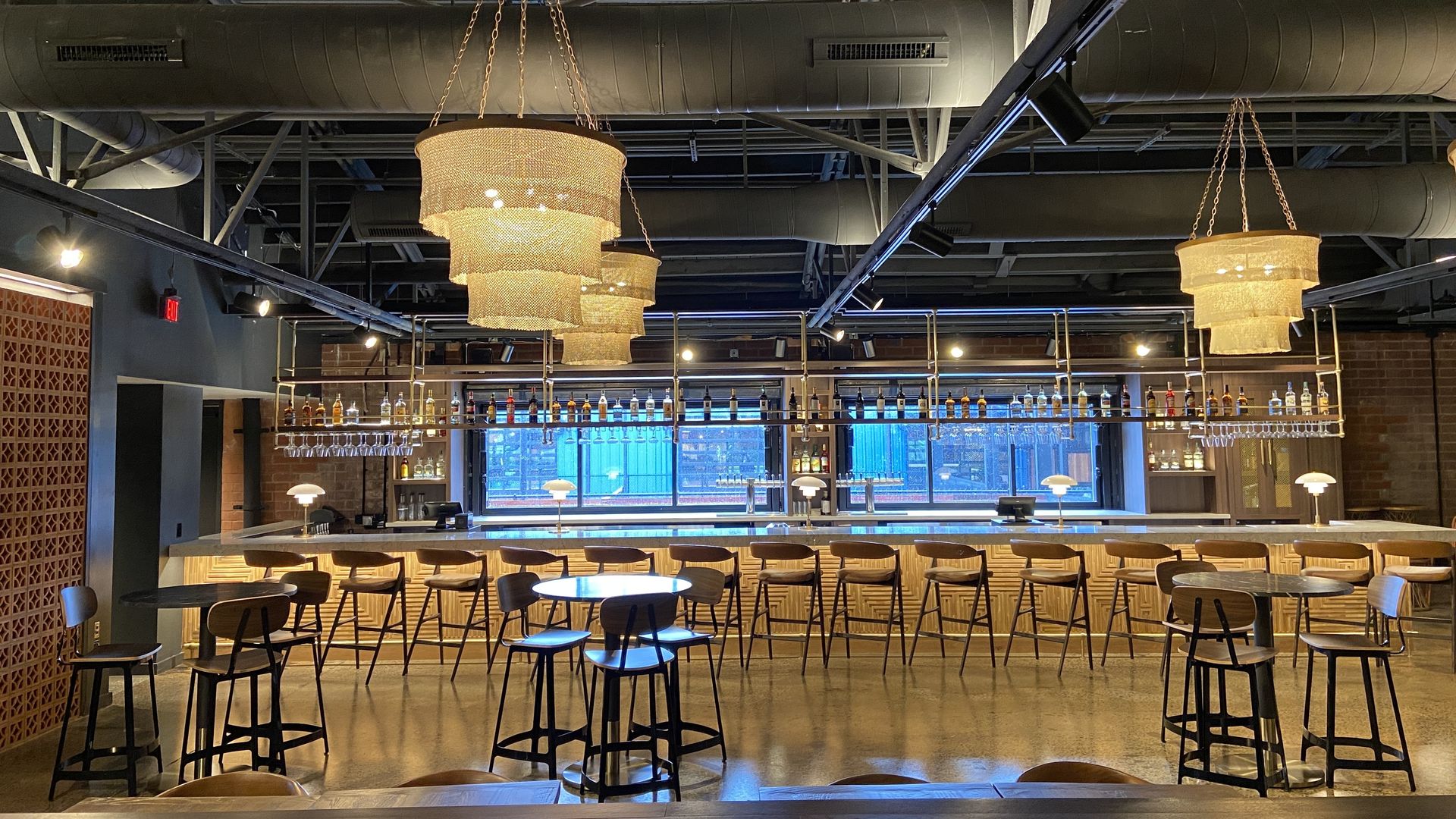 inside restaurant with a long bar