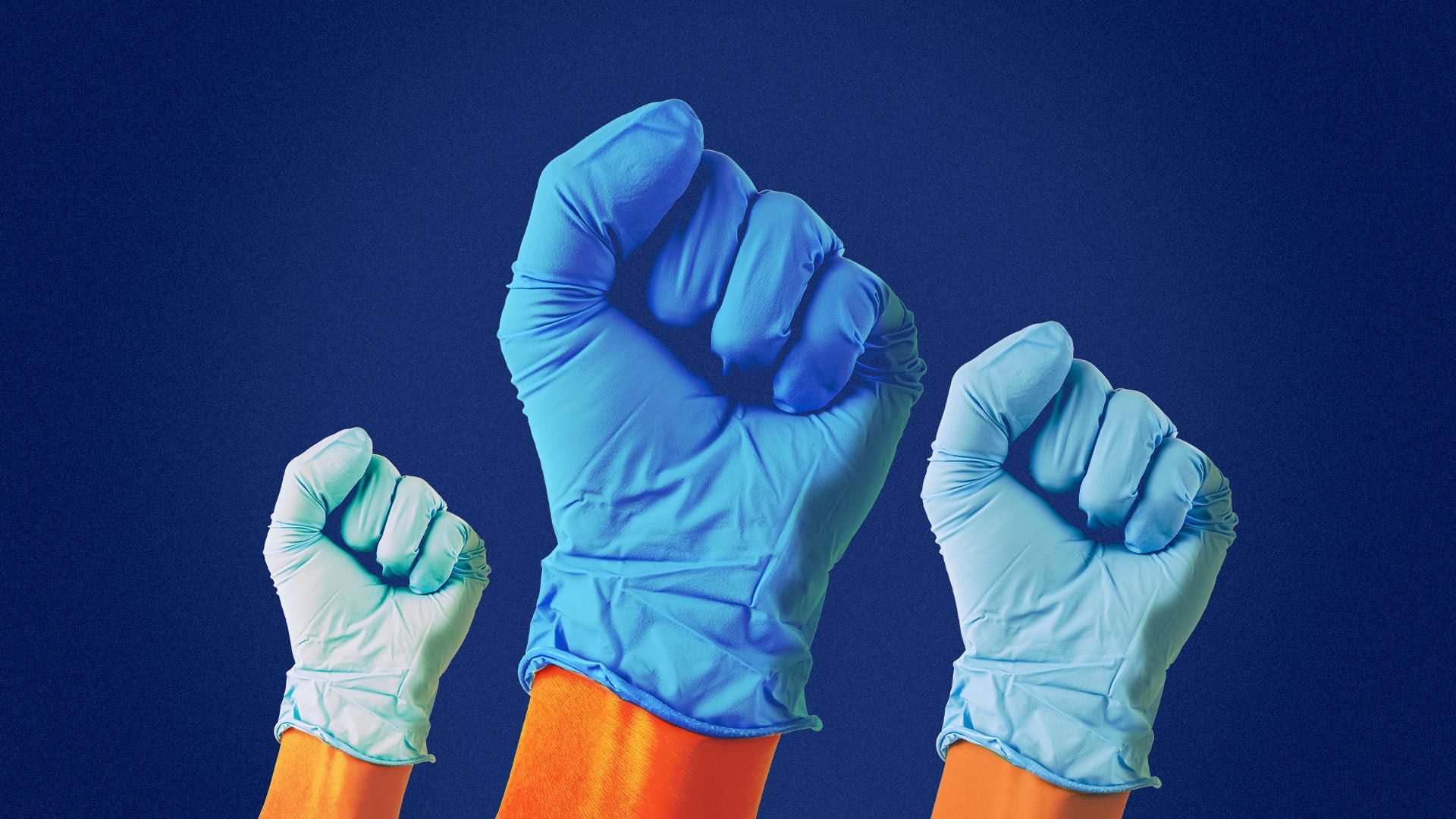 illustration of hands in fist wearing medical gloves