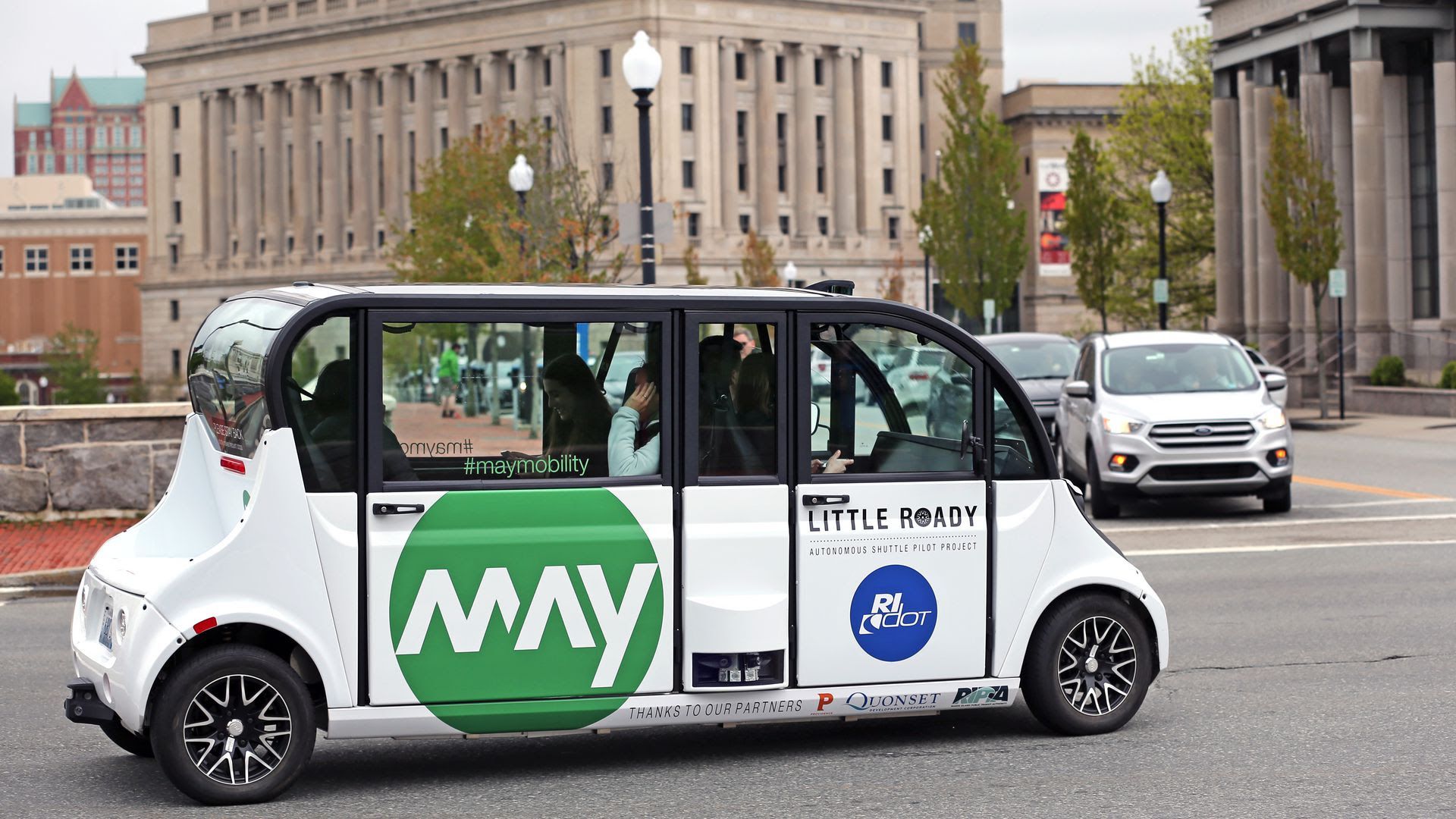 May Mobility's Little Roady shuttle in Providence, Rhode Island.