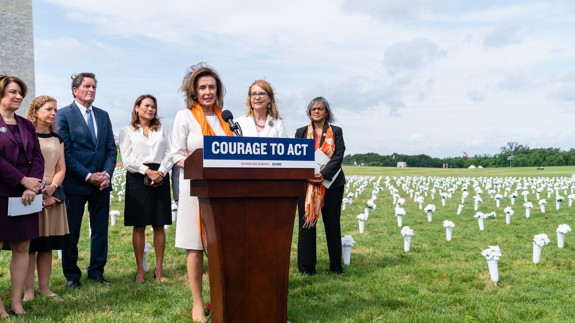 House Speaker Nancy Pelosi, a Democrat from California, speaks during a news conference at the Gun Violence Memorial on the National Mall.
