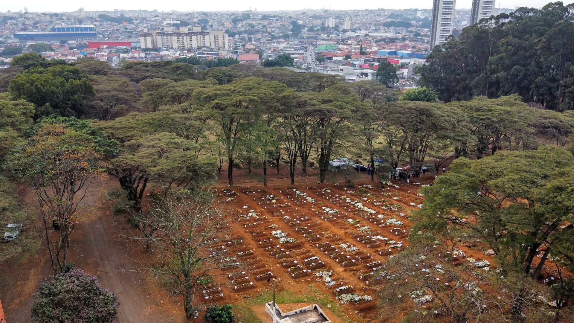 The graves of recently buried COVID victims in Sao Paolo, Brazil.