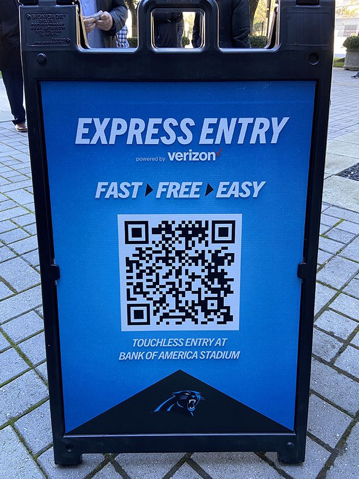 An "express entry" sign at Bank of America Stadium.