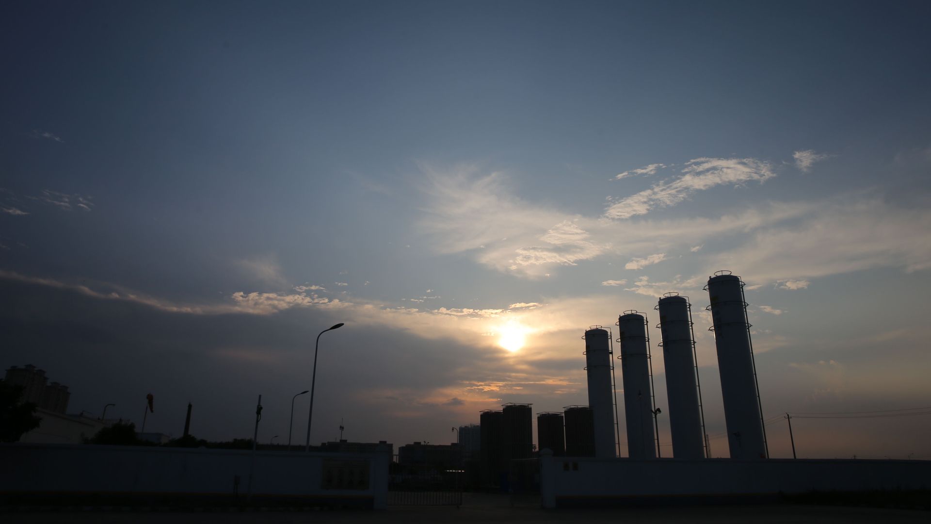 A facility at sunset. 