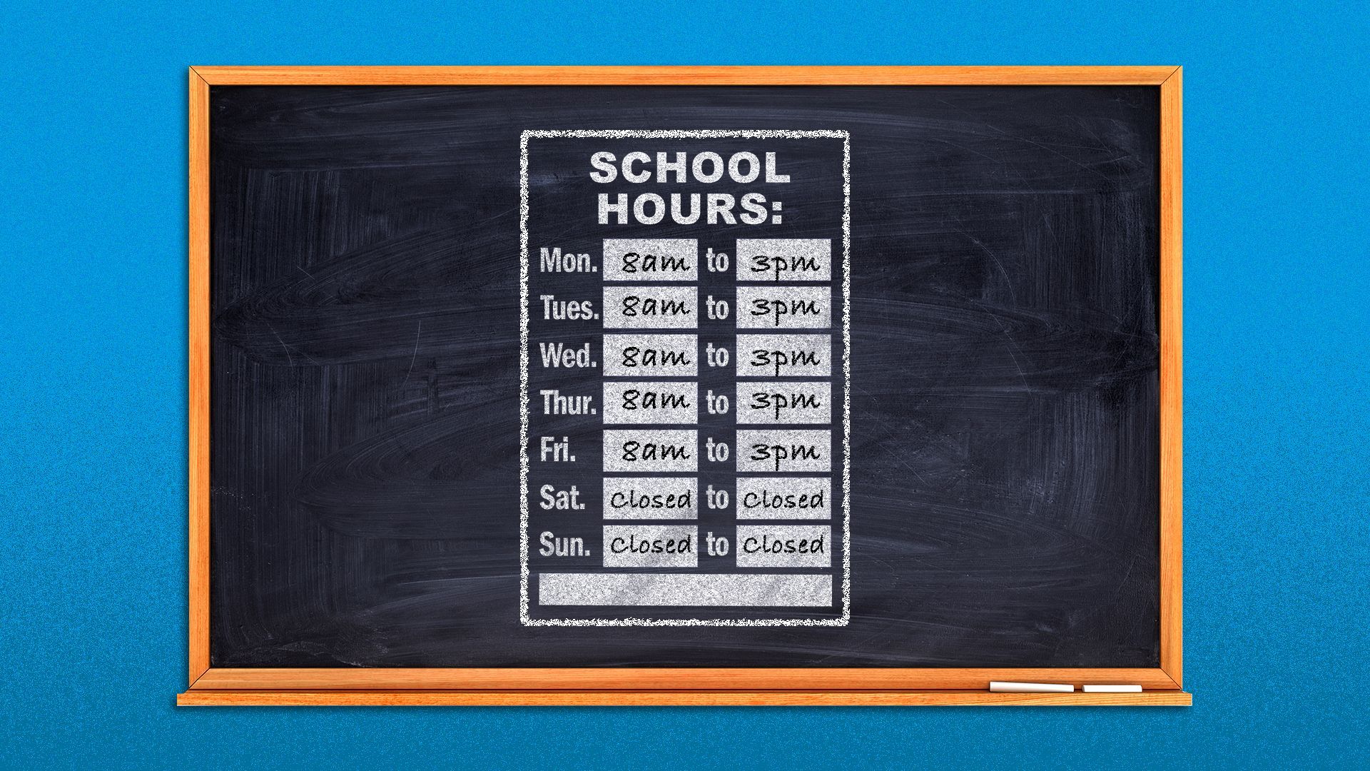 Illustration of a chalkboard with business hours written on it.