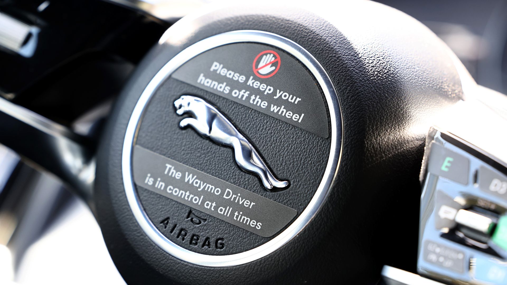 A steering wheel of a self-driving car.