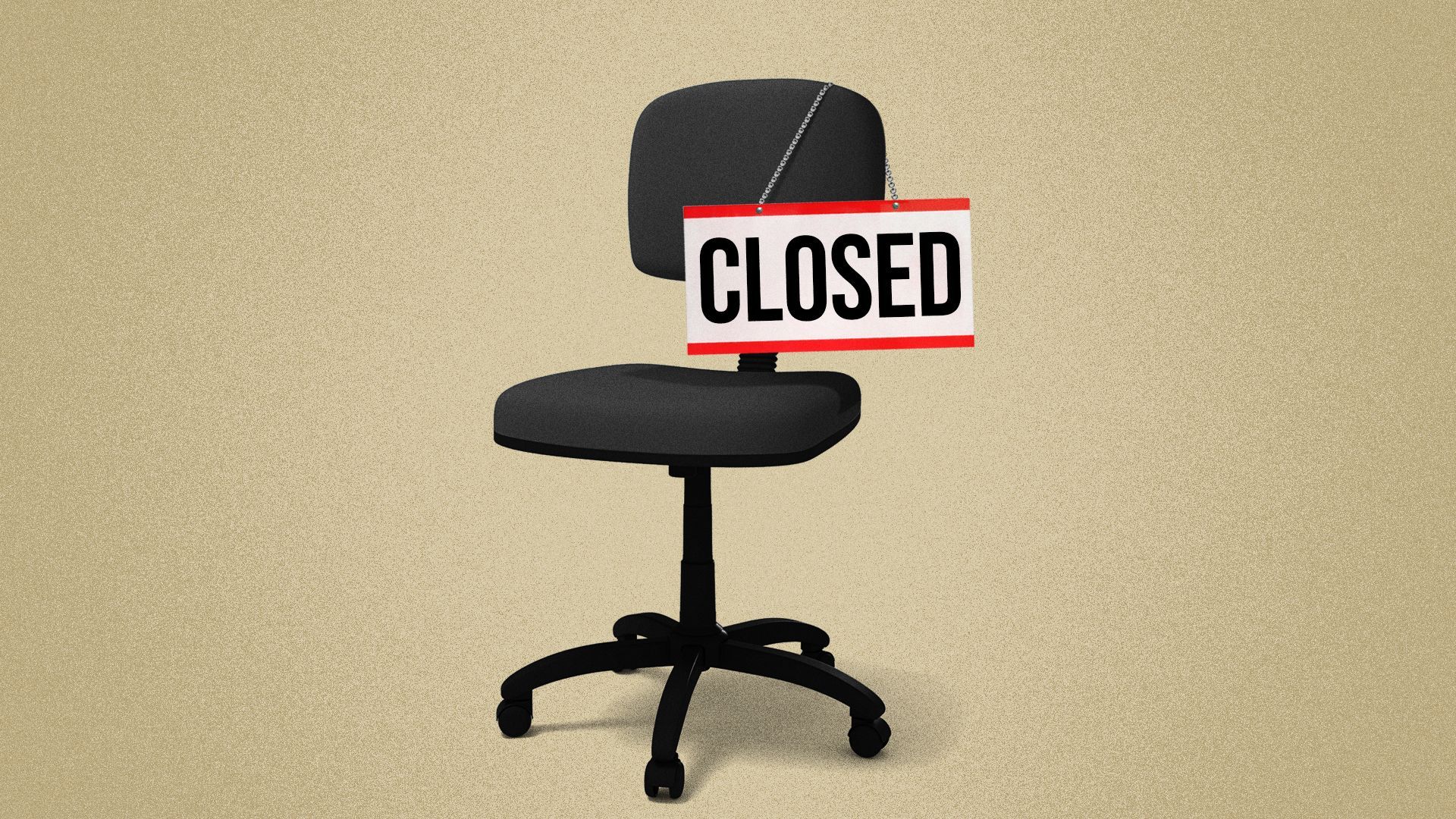 Illustration of an office chair with a "closed" sign hanging from it. 