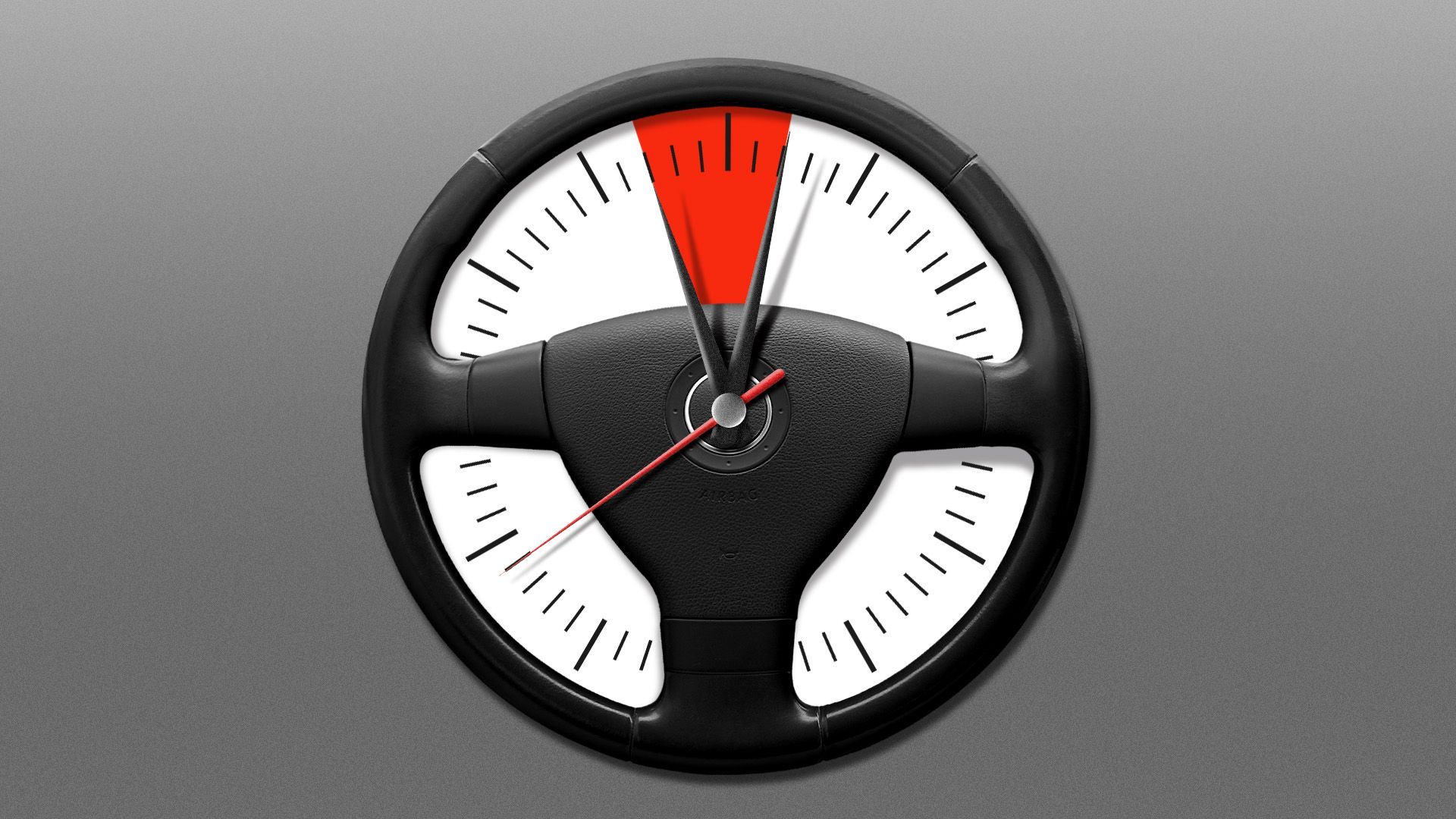 Illustration of a steering wheel as a clock with a highlighted portion in red