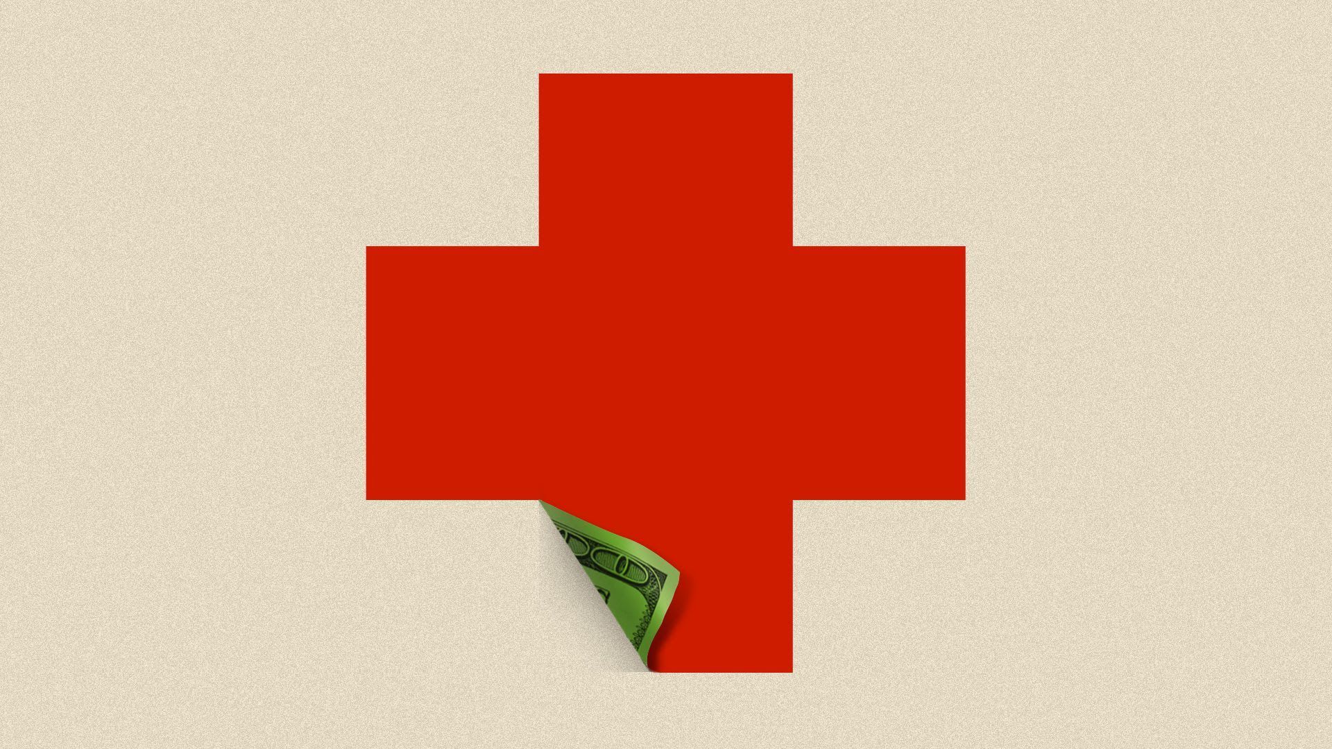 Illustration of a medical symbol peeling to reveal money
