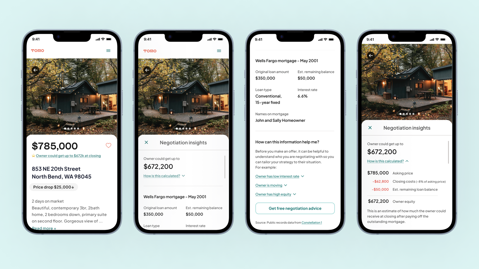 Screenshots from Tomo's AI-powered real estate tool