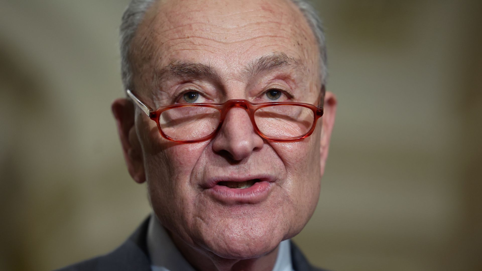 Senate Majority Leader Chuck Schumer speaks during a press conference