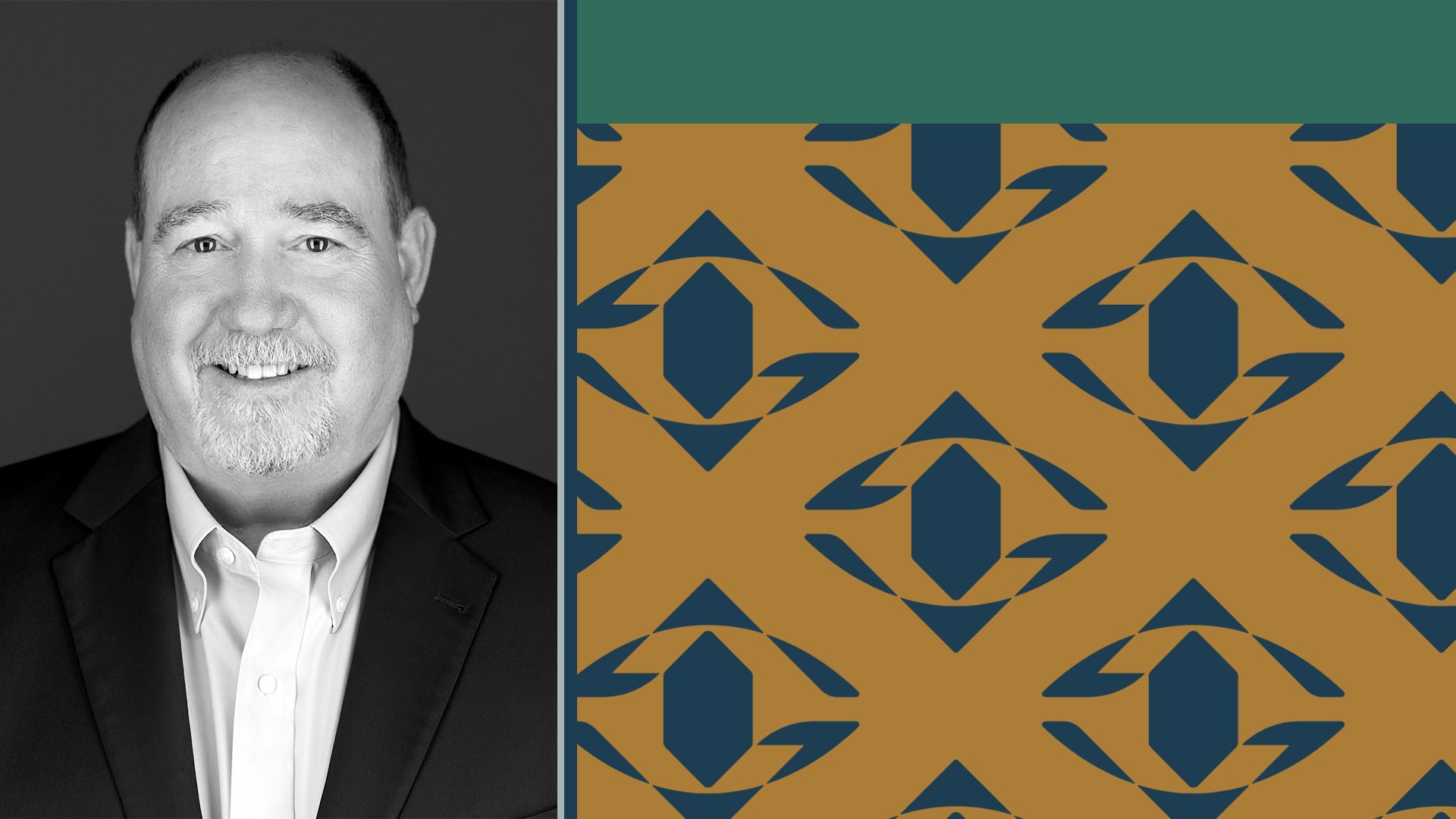 Photo illustration of John Watters next to colorful rectangles and a pattern of iCounter logos.