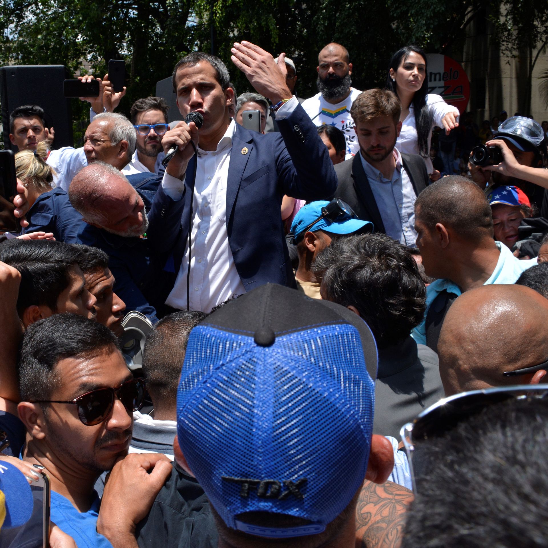 Juan Guaido addressing his supporters in the street
