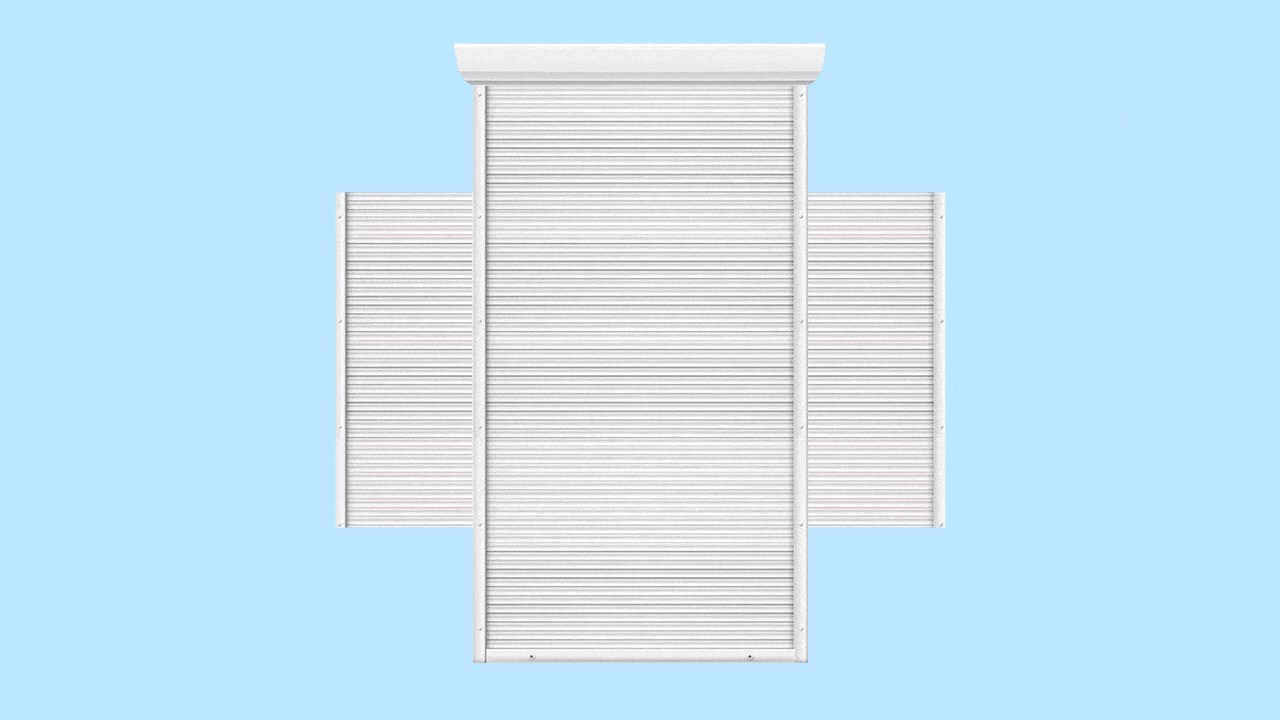 Illustration of a red cross with a metal door rolling closed in front of it