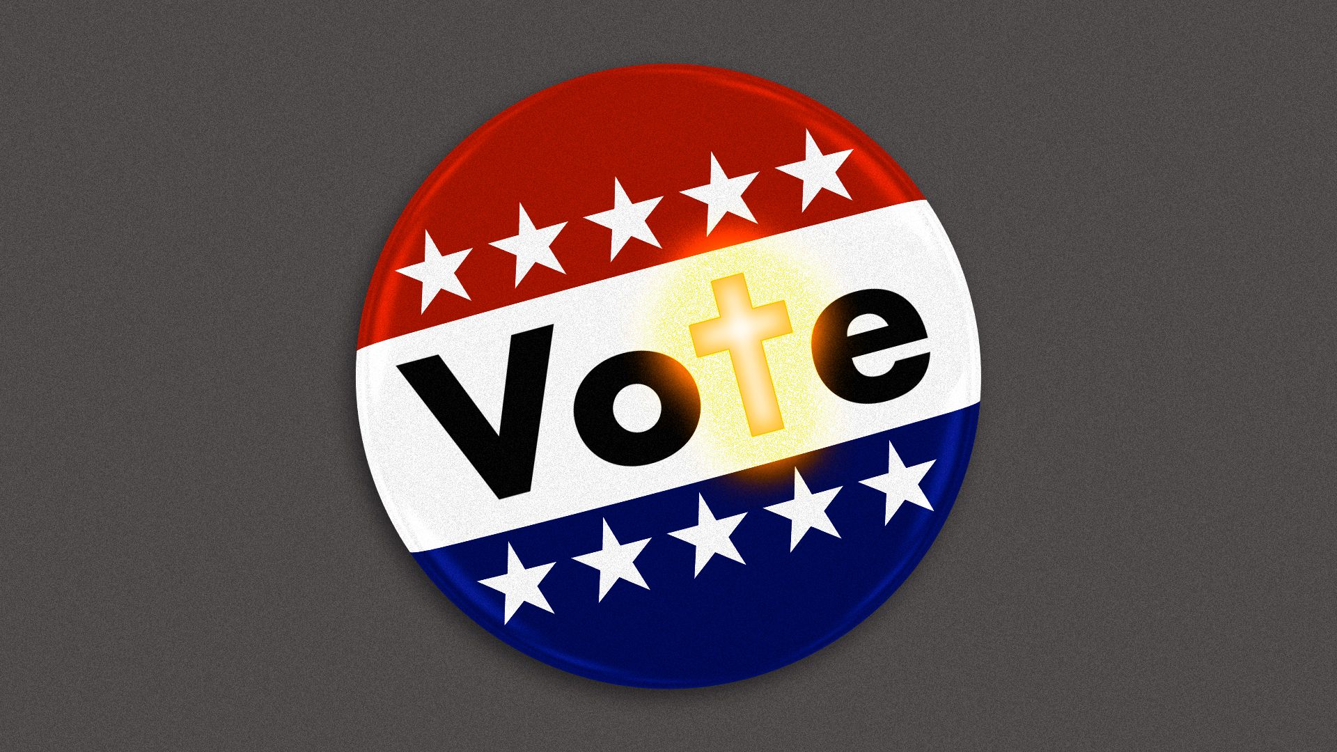 Illustration of a button that reads "Vote" with a glowing cross replacing the letter "t".