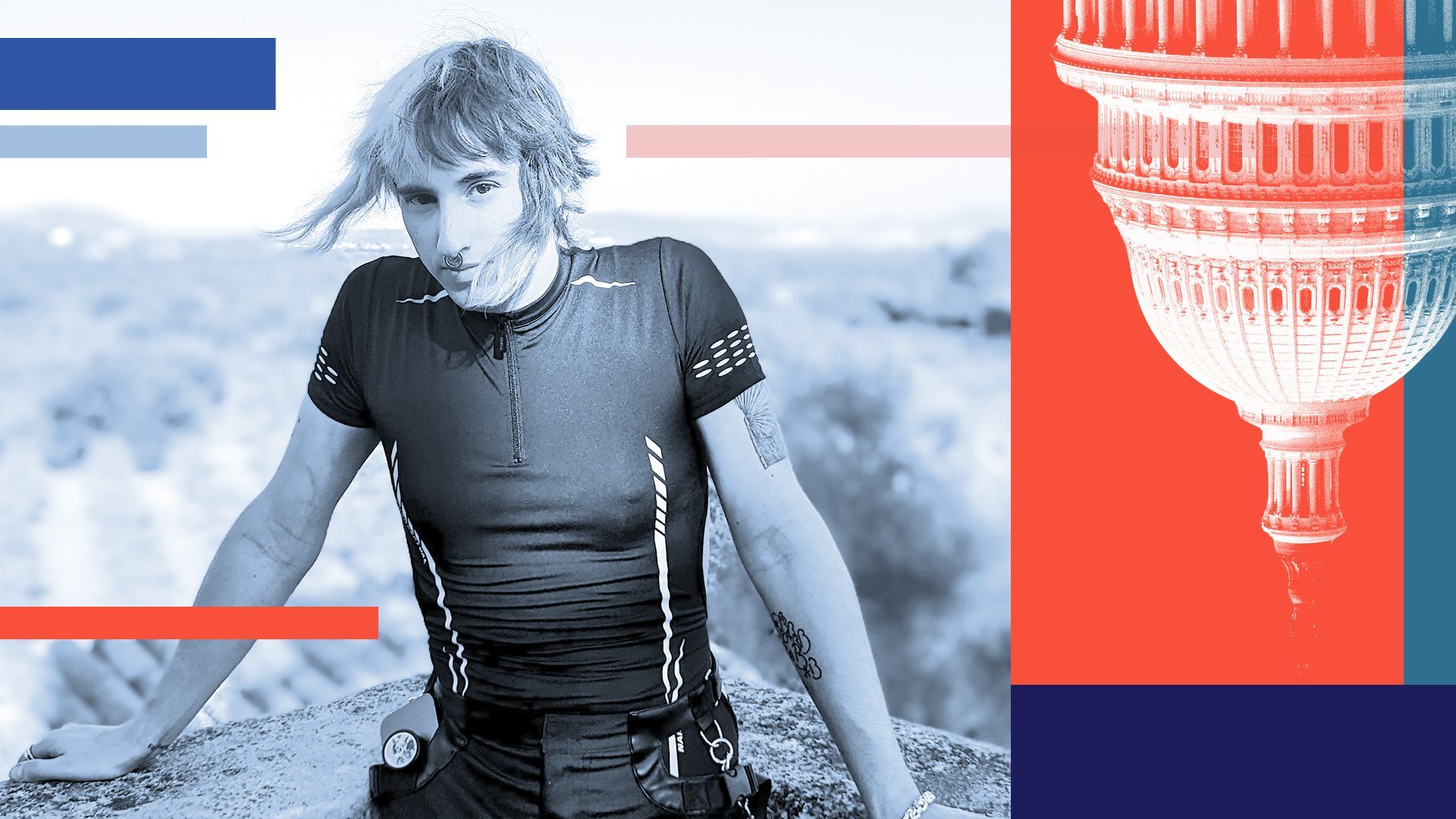 Photo illustration of Tux Pacific with the US Capitol and abstract shapes.