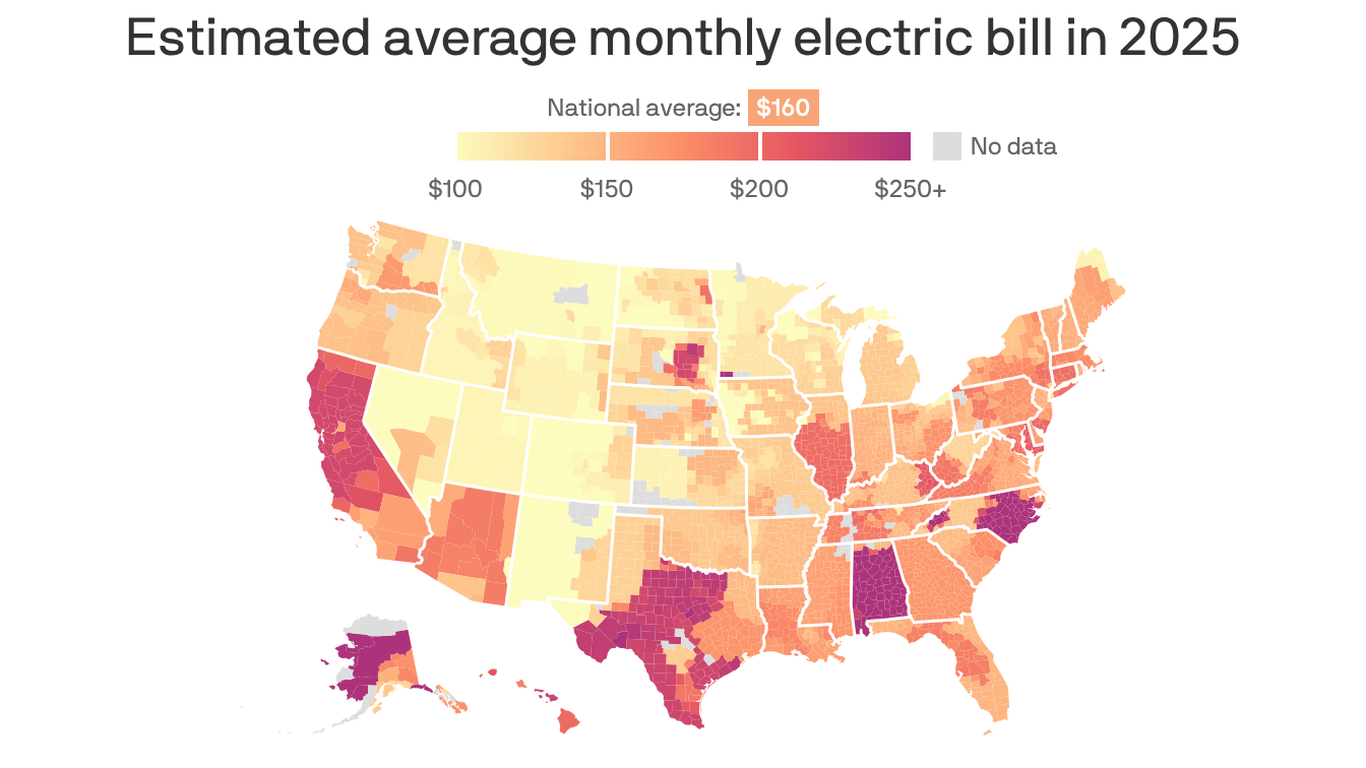 Average electricity bills by county