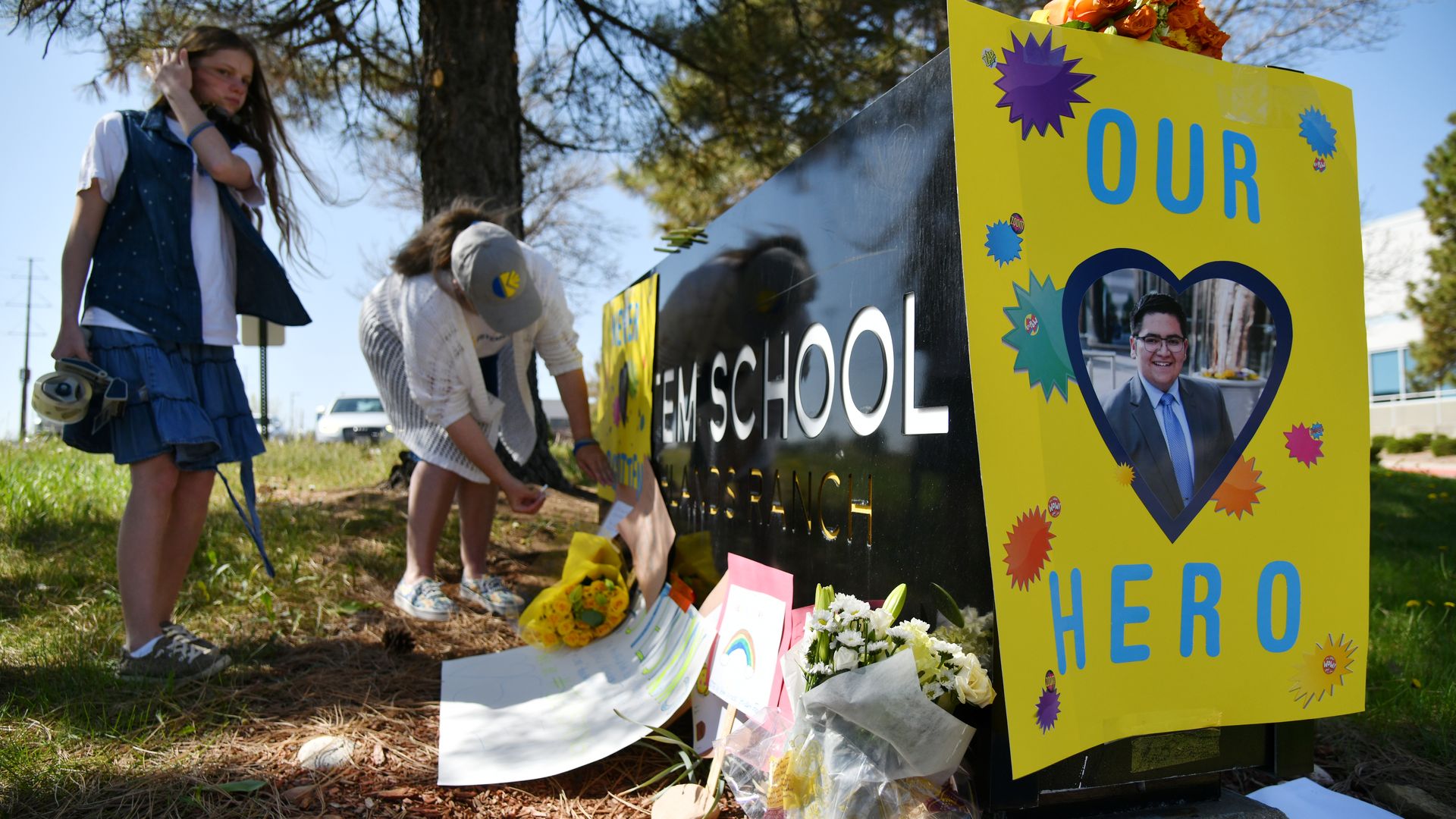 A memorial of STEM School Highlands Ranch shooting in Highlands Ranch, Colorado on Thursday. May 7, 2020