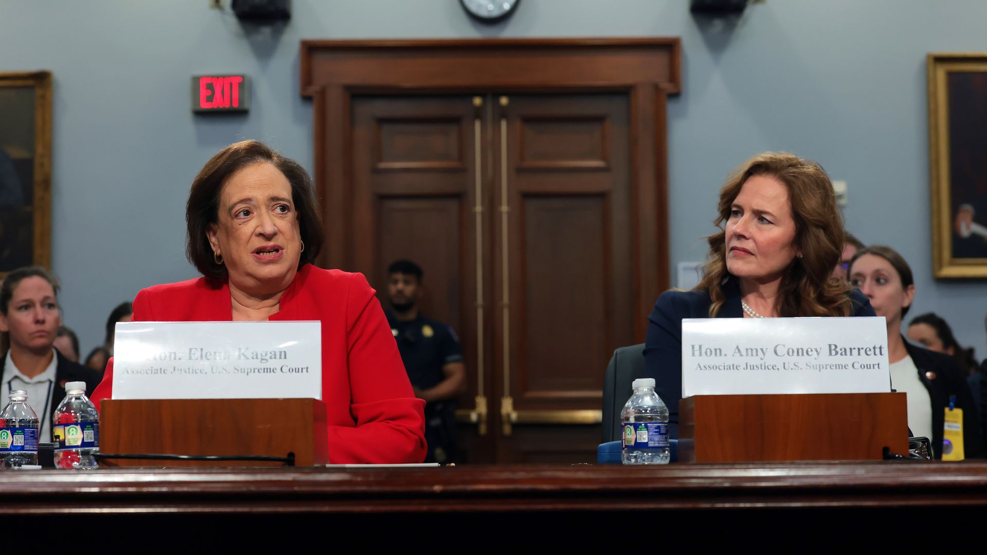 Supreme Court Justices Elena Kagan and Amy Coney Barrett testify before the House Appropriations Committee on Capitol Hill on July 14, 2026 in Washington, DC. The justices appeared before the committee's budget hearing for the Supreme Court requesting additional funding for security.