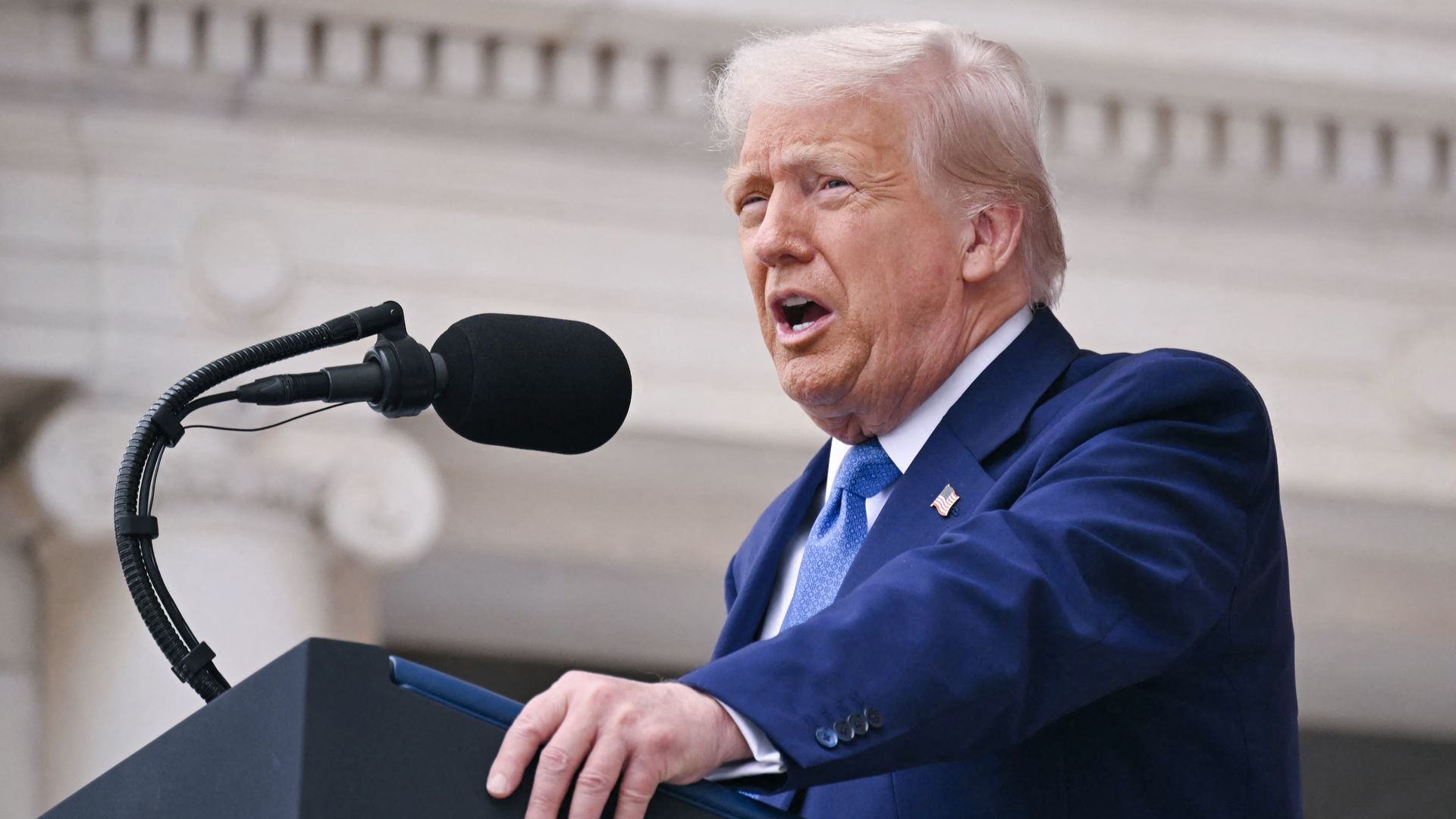  President  Trump delivers remarks at the National Memorial Day Observance at the Memorial Amphitheatre in Arlington National Cemetery in Arlington, Virginia, on May 26. 