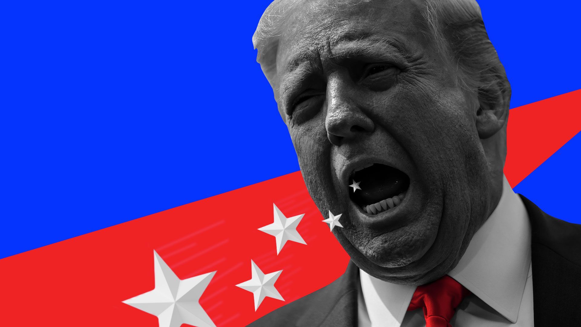 Photo illustration of stars shooting out of President Trump's mouth.