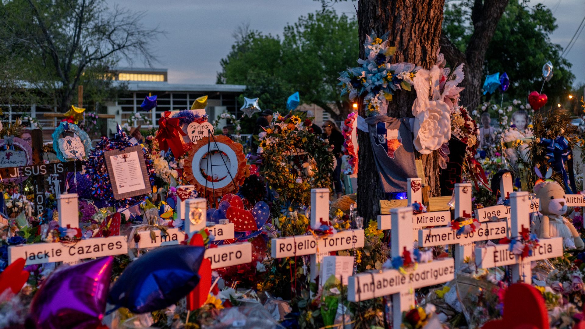 A memorial outside at Robb Elementary School in Uvalde, Texas, on May 31.