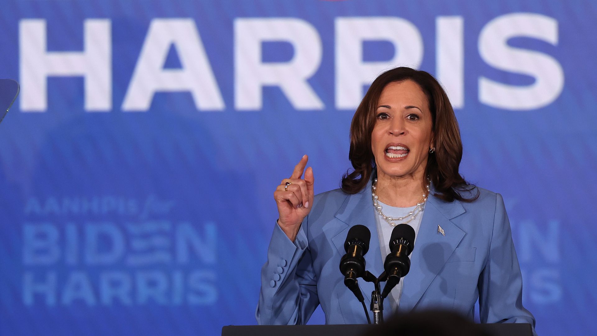 U.S. Vice President Kamala Harris speaks during a campaign event at Resorts World Las Vegas on July 09, 2024 in Las Vegas, Nevada.