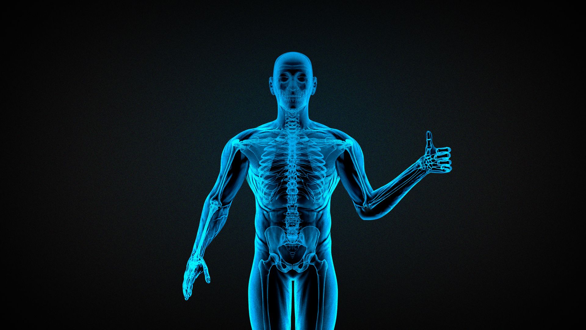 Illustration of an x-rayed figure giving a thumbs-up.