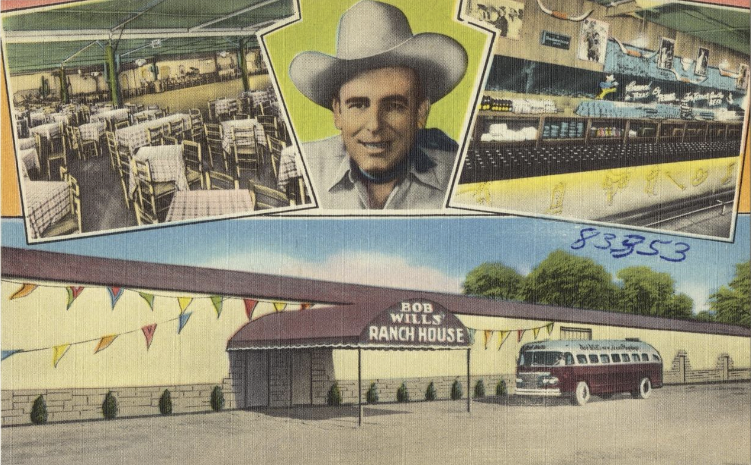 An old post card featuring Bob Wills and what was called Bob Wills Ranch