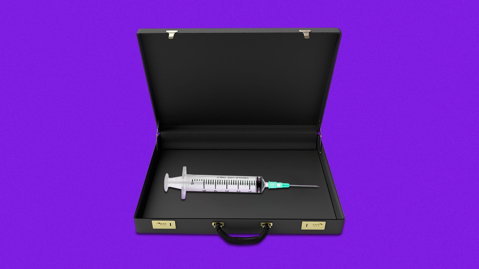 Illustration of a syringe in an open briefcase