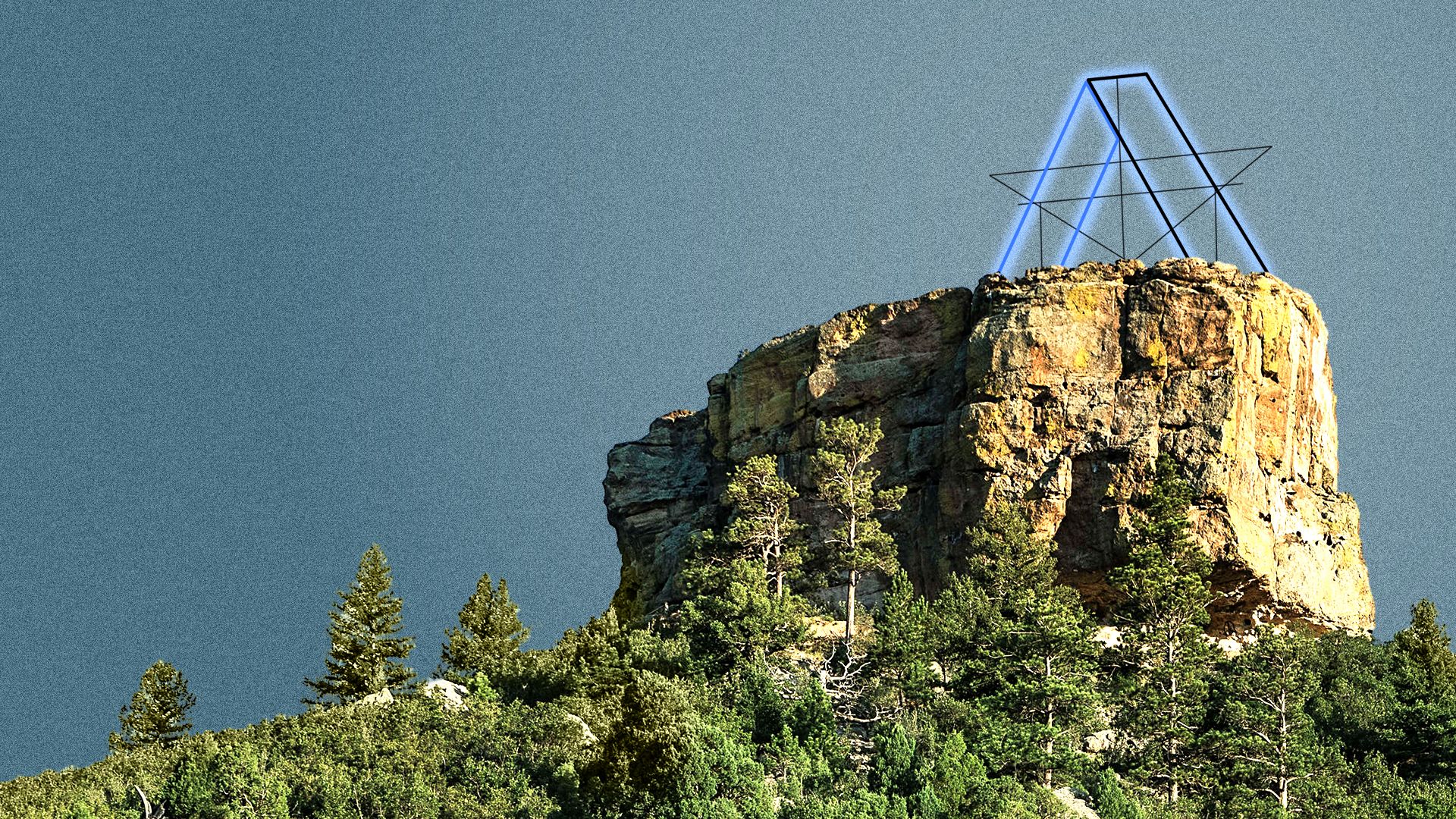 Illustration of Castle Rock with an Axios logo instead of the star sign on it.