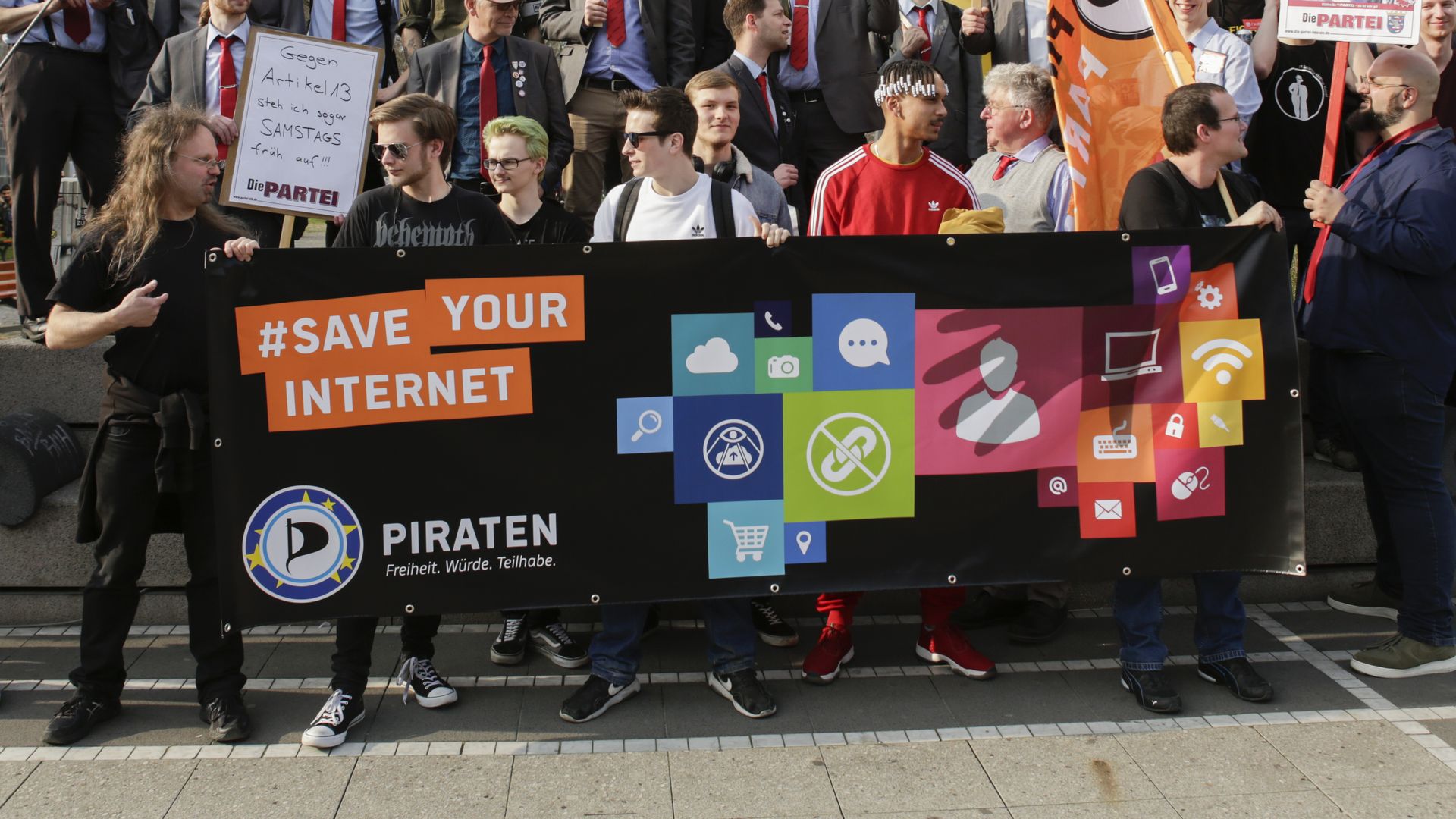 Protestors march in Frankfurt