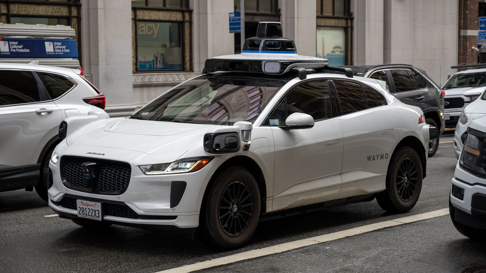 Waymo self-driving car at an intersection in San Francisco, California, November 20, 2025. 