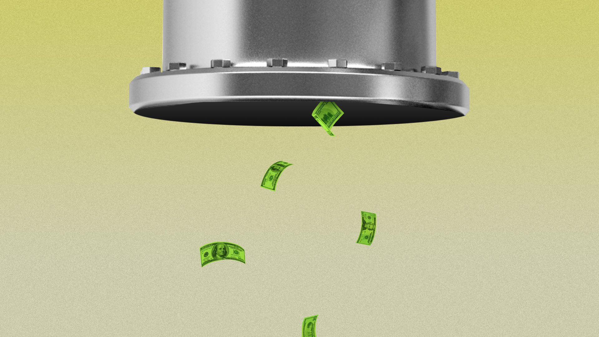 Illustration of a giant pipe with a few bills coming out.