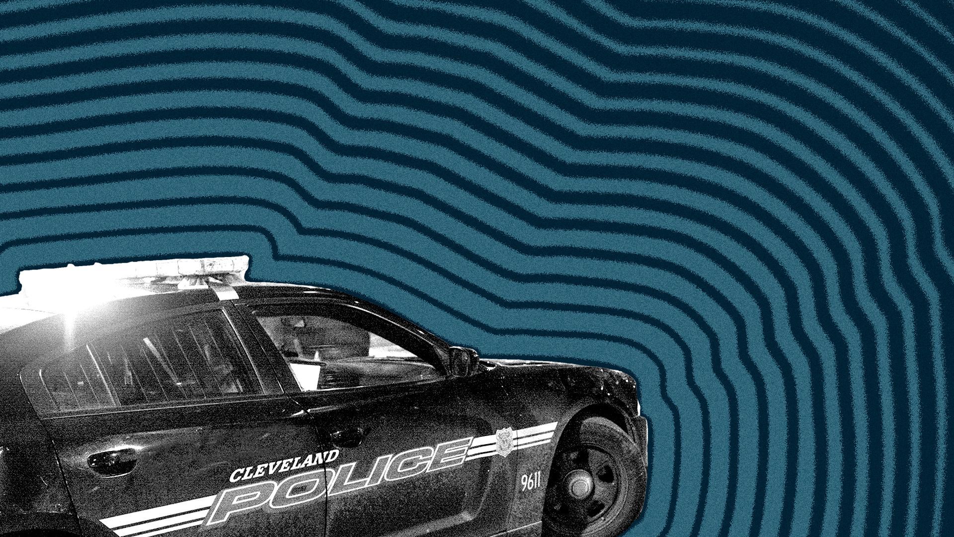 Photo illustration of a Cleveland Police cruiser with lines radiating from it.