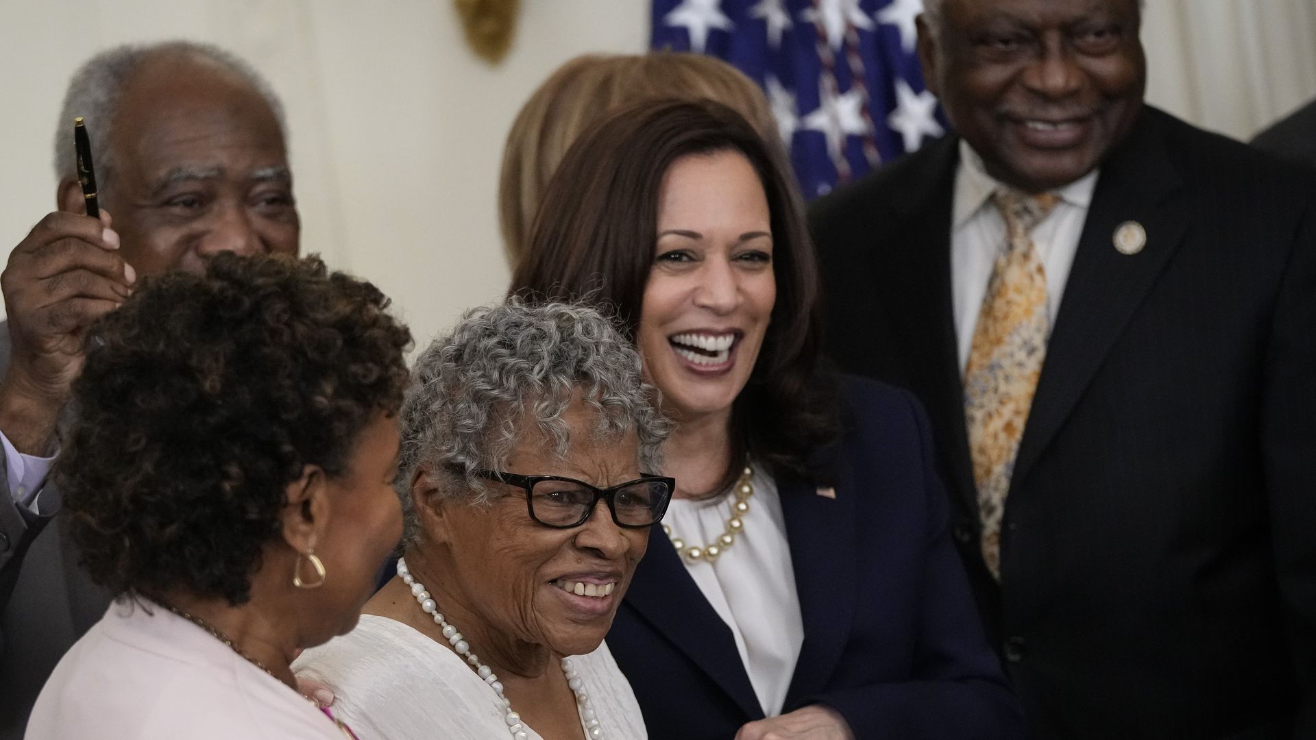 Opal Lee smiling next to the Vice President